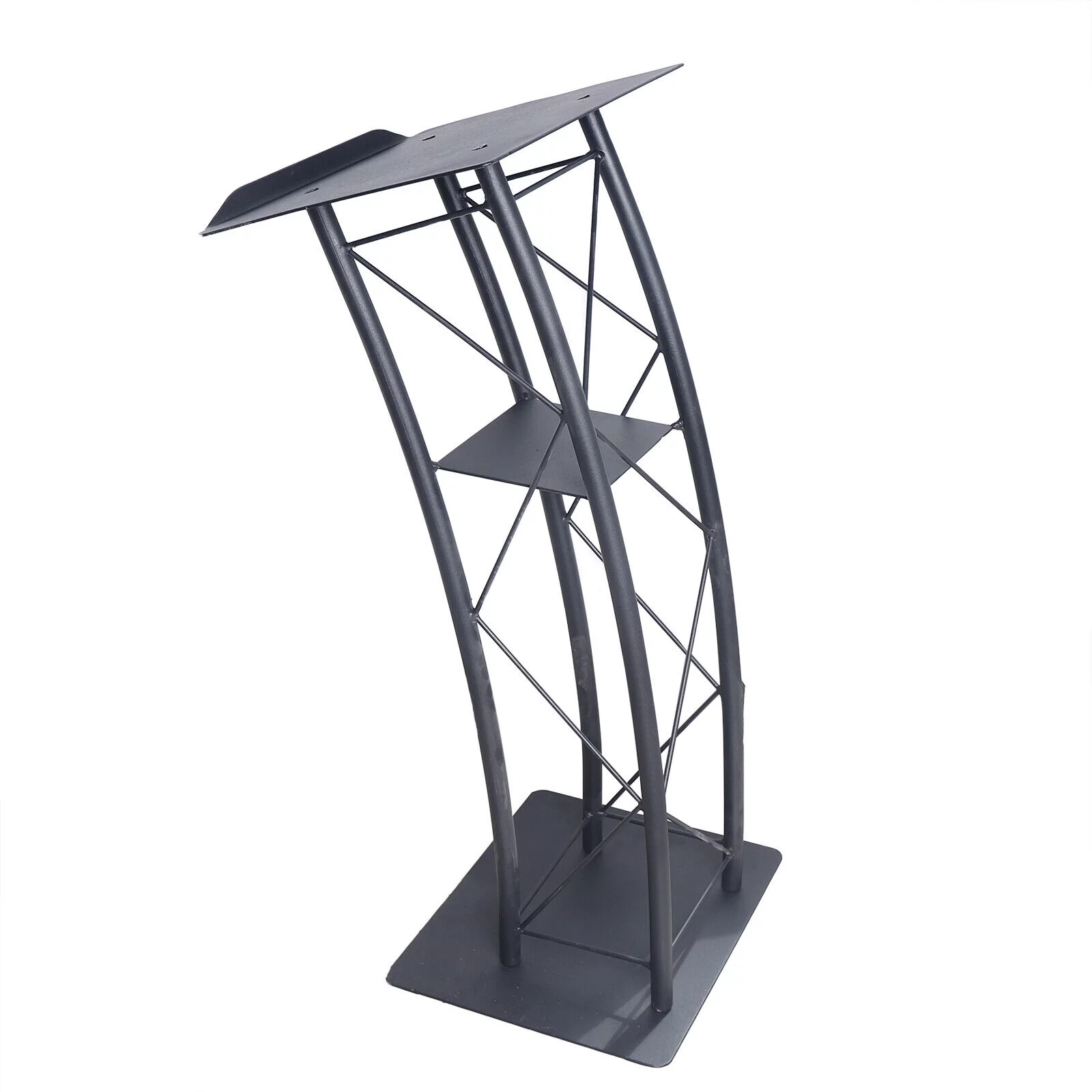 Lecture Speaking Stand Black Wrought Iron Curved Church Podium Truss Metal Wood Pulpit Presentation
