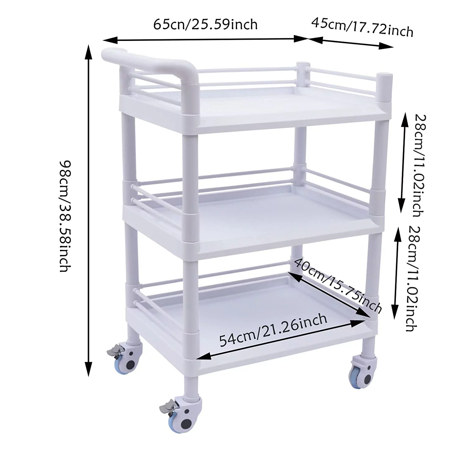 Miumaeov 3 Tier Medical Trolley Dental Lab Salon Mobile Rolling Cart High Quality ABS