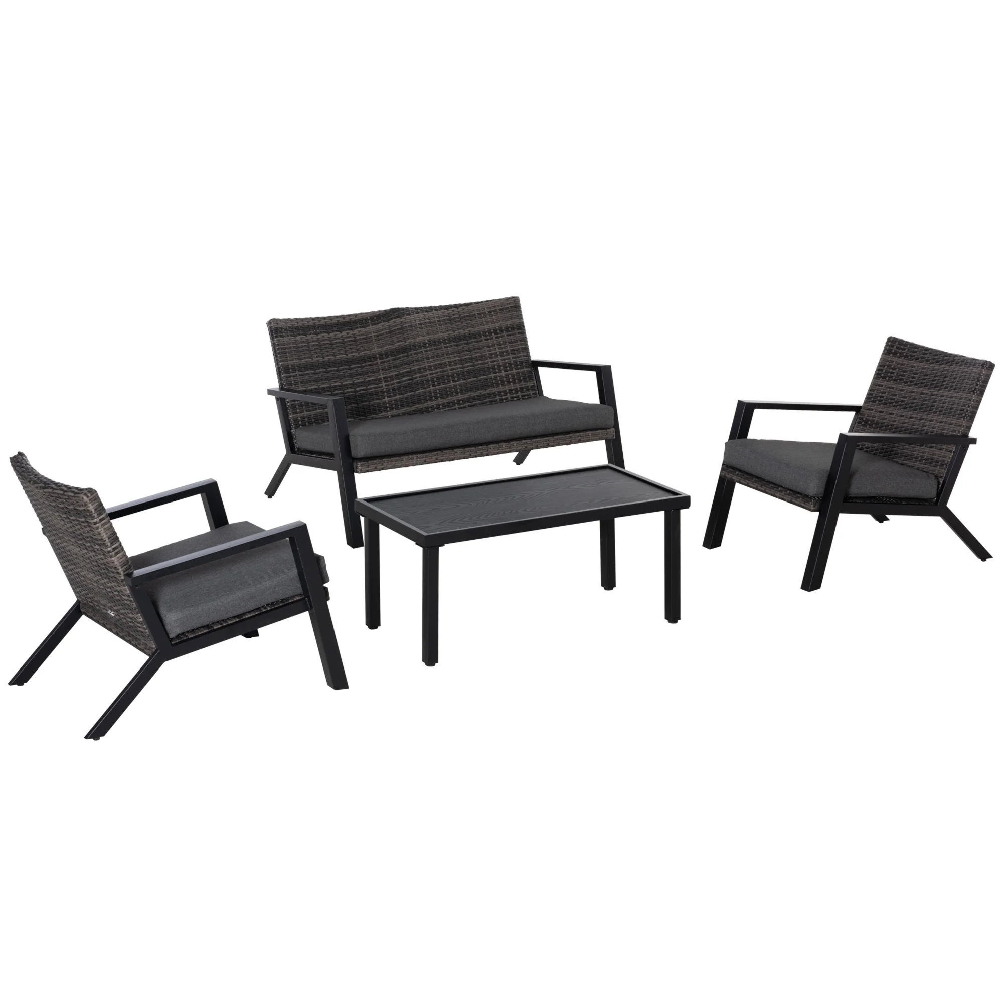 Outsunny 4 Piece Patio Furniture Set, 2 PE Wicker Chairs, Loveseat, Black
