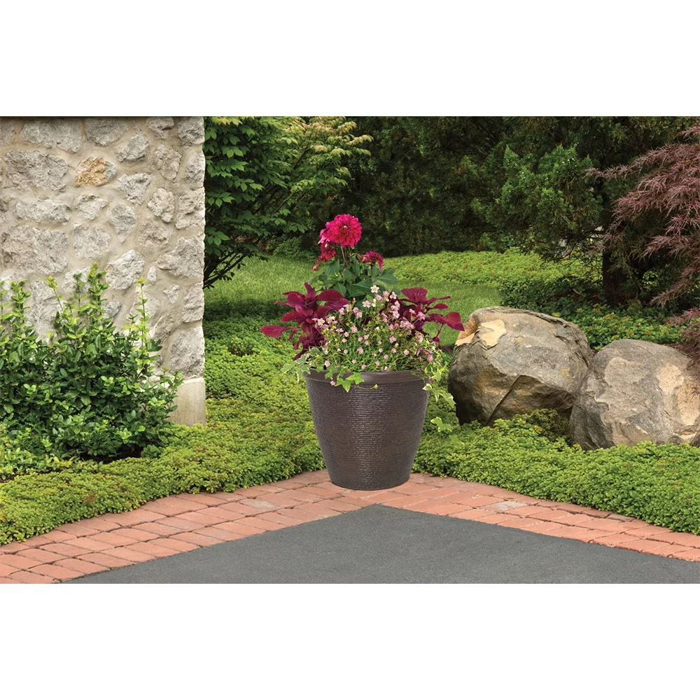 Suncast Cariton 16 in Dia Brown Resin Planter (2-Pack)