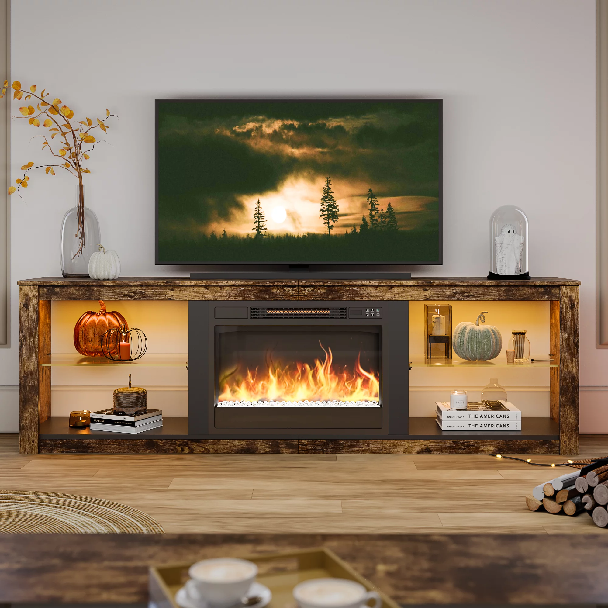 Bestier Fireplace TV Stand with LED Lights for TVs up to 75