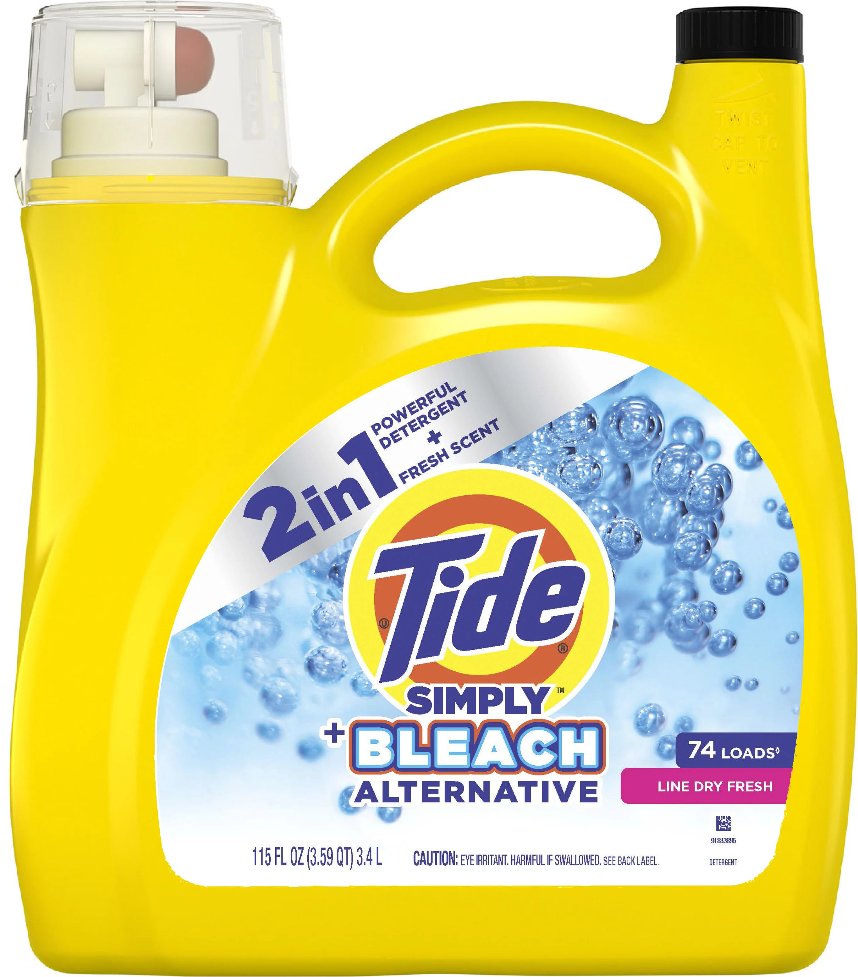 Tide Simply+ Bleach Alternative Liquid Laundry Detergent, Line Dry Fresh Scent, 74 Loads, 115 fl oz