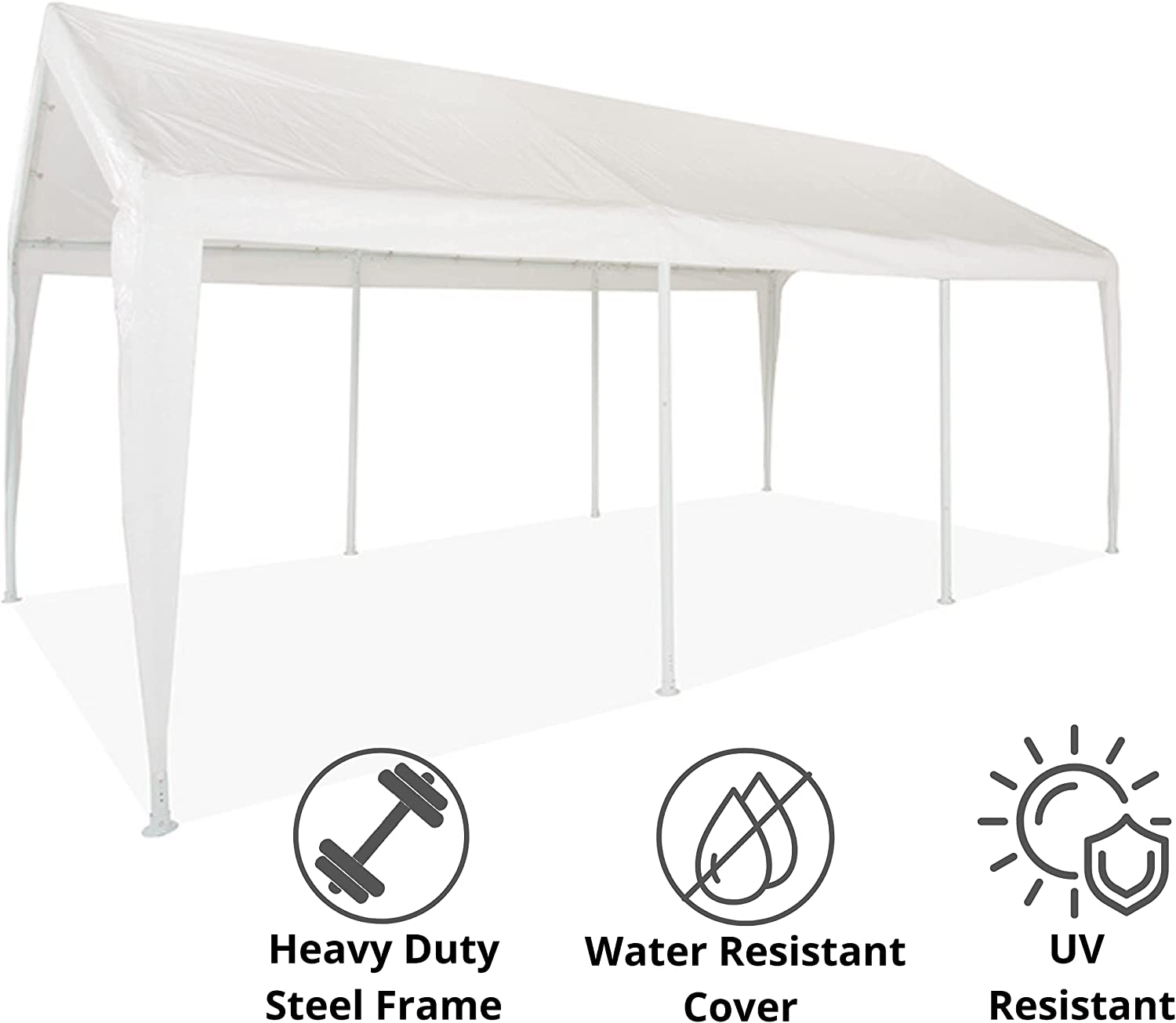 Impact 11' x 20' Portable Carport Garage Canopy, Outdoor Party Tent with 8 Dressed Legs, White