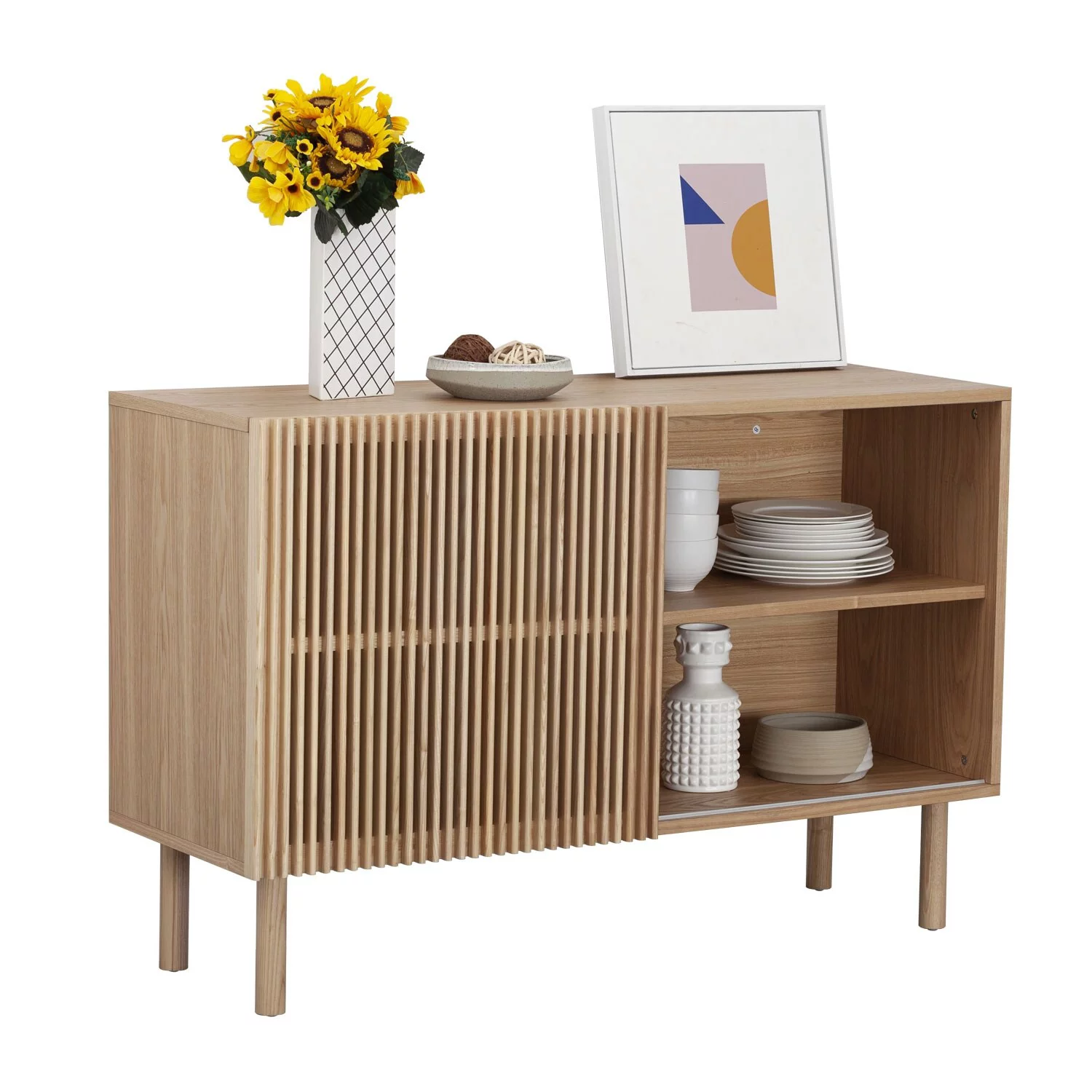 48.in Wood Oak Buffet Sideboard Accent Storage Cabinet