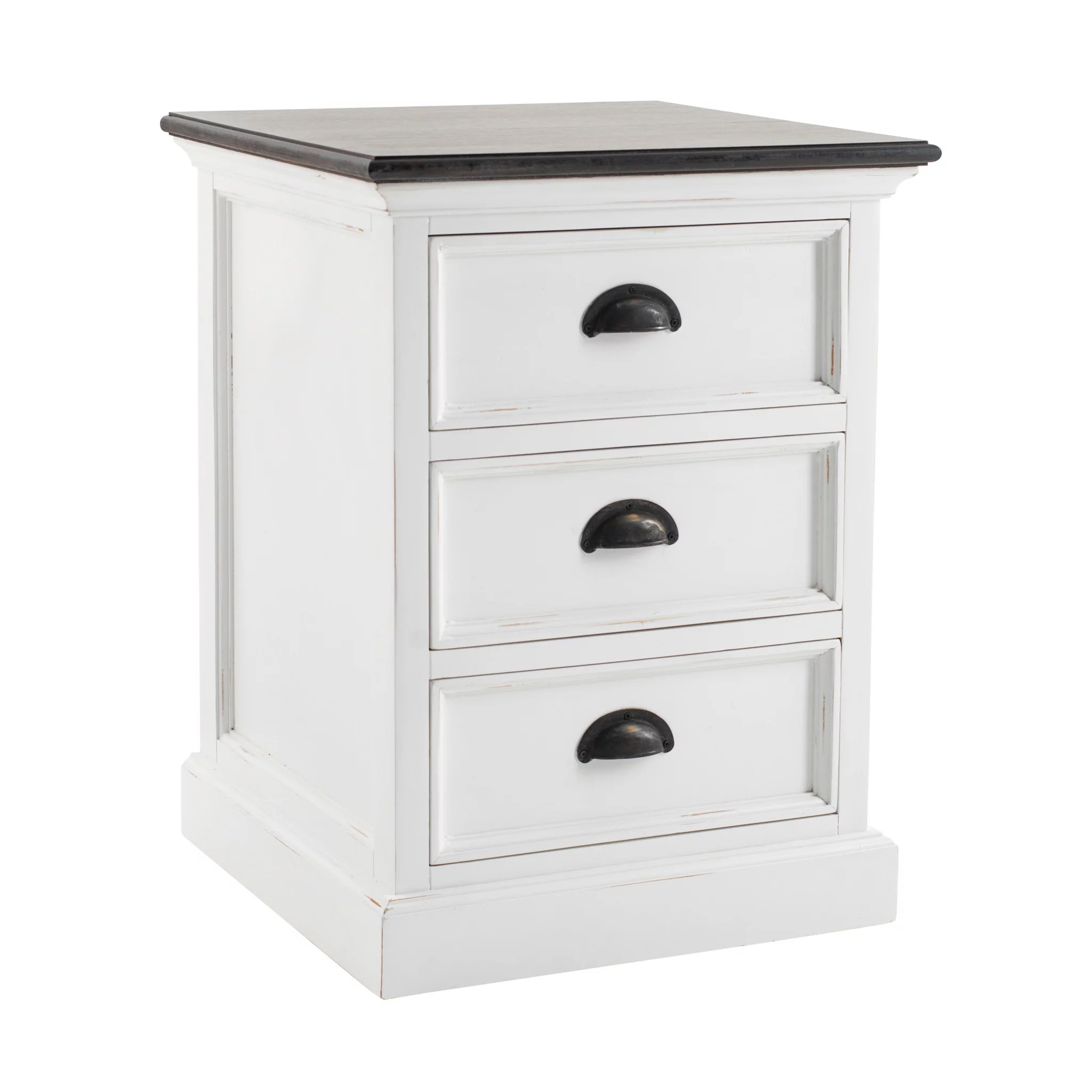 HomeRoots 397619 Three Drawer Nightstand, White Distressed & Deep Brown