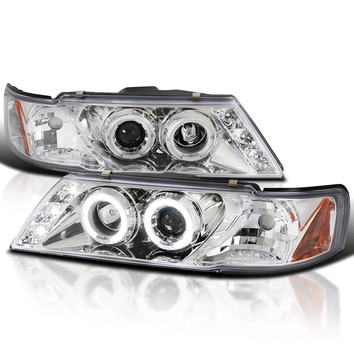 Spec-D Tuning Halo LED Chrome Housing Clear Lens Projector Headlights Compatible with 1995-1999 Nissan Sentra, 1995-1998 Nissan 200SX Left + Right Pair Headlamps Assembly