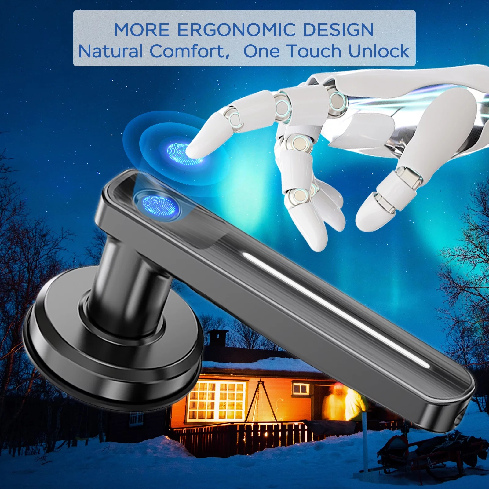 GeekTale Fingerprint Door Lock, Biometric Doorknob Keyless Entry Door Locks with Handle, Smart Door Handle Fingerprint Lock for Bedroom, Office, Apartments, AirBnB, Hotels Black