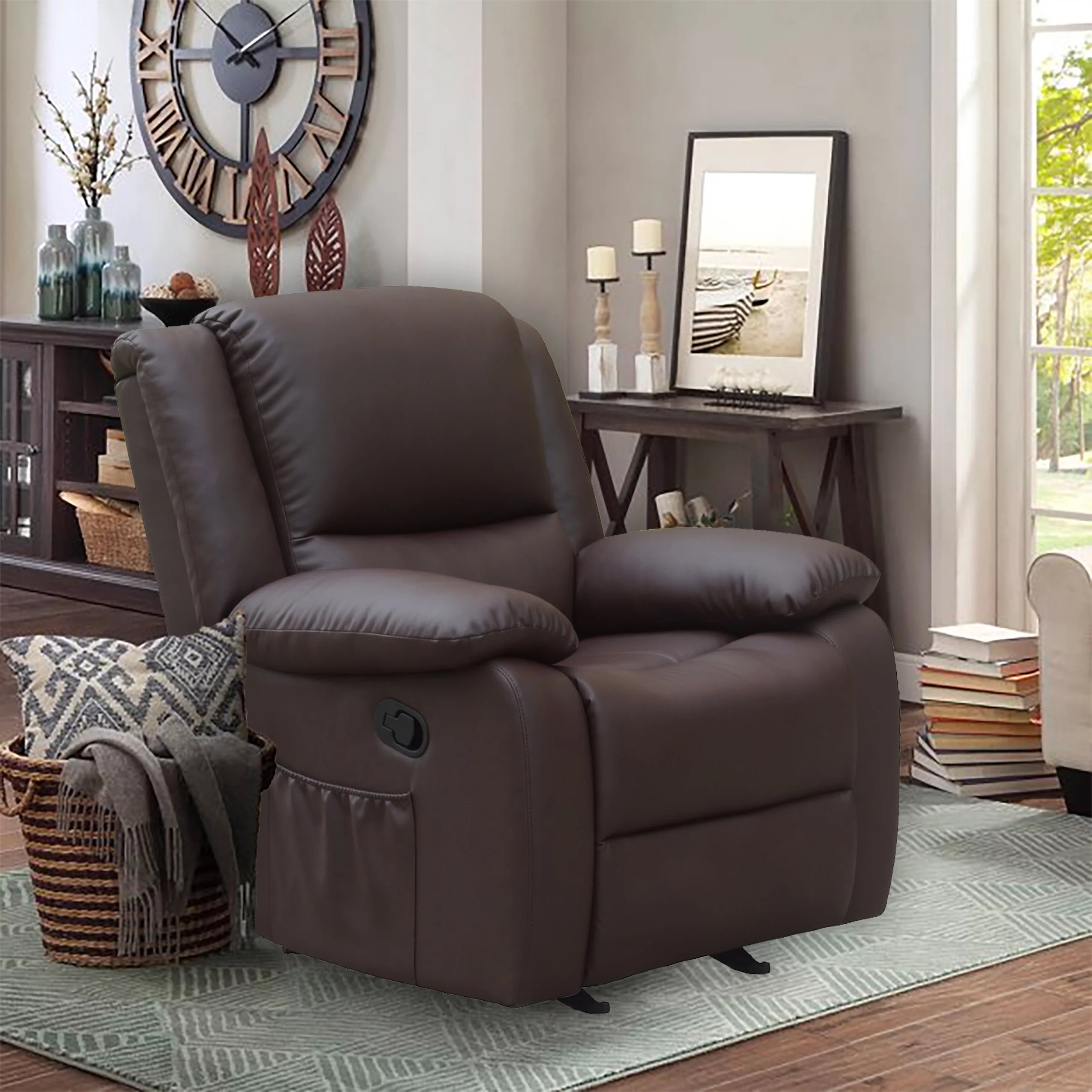 Ella Rhae Rocker Recliner with Massage, Heat and USB charging port, Brown