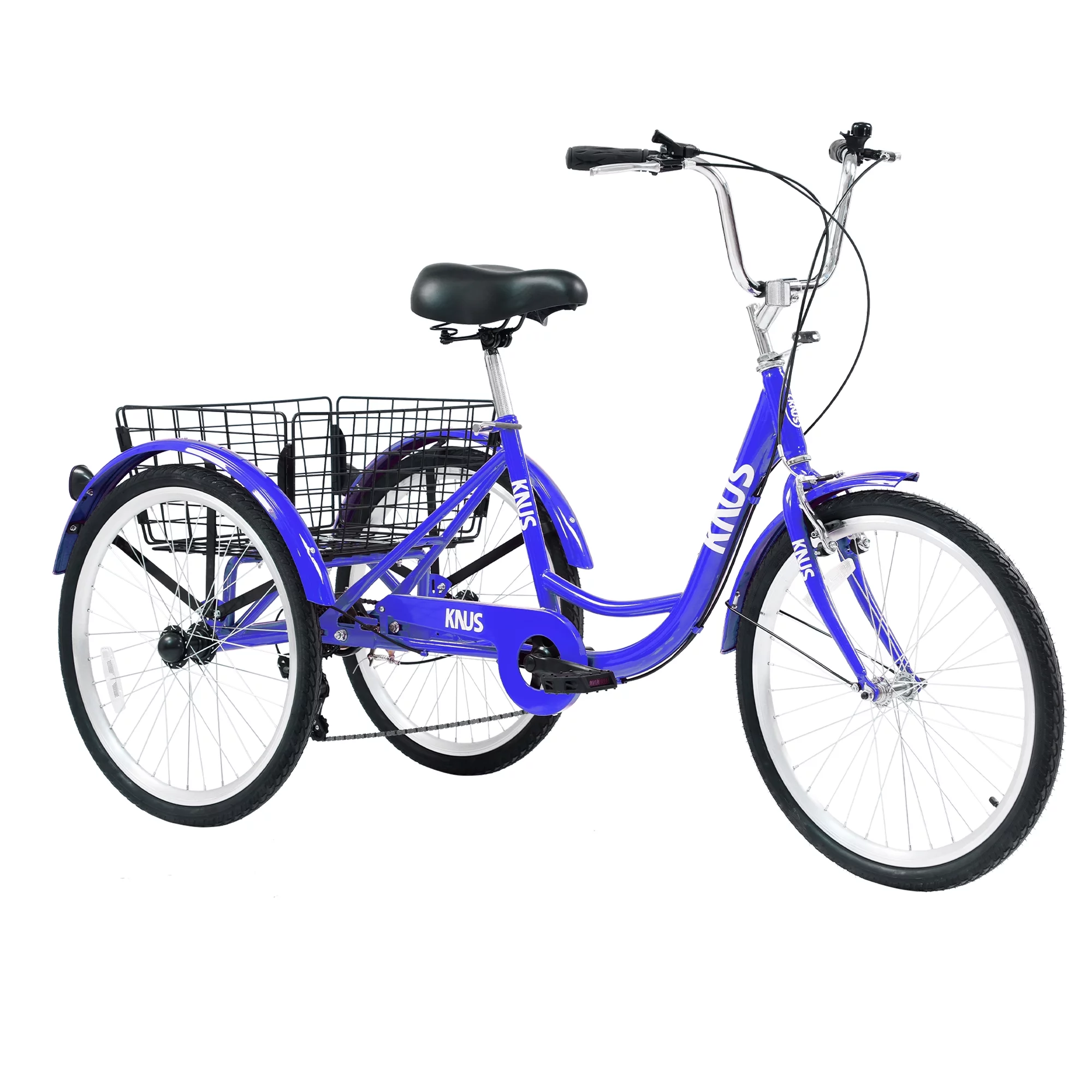 THINK 30,Adult Tricycle Trikes,3-Wheel Bikes,24 Inch Wheels 7 Speed Cruiser Bicycles with Large Shopping Basket for Women and Men,Blue