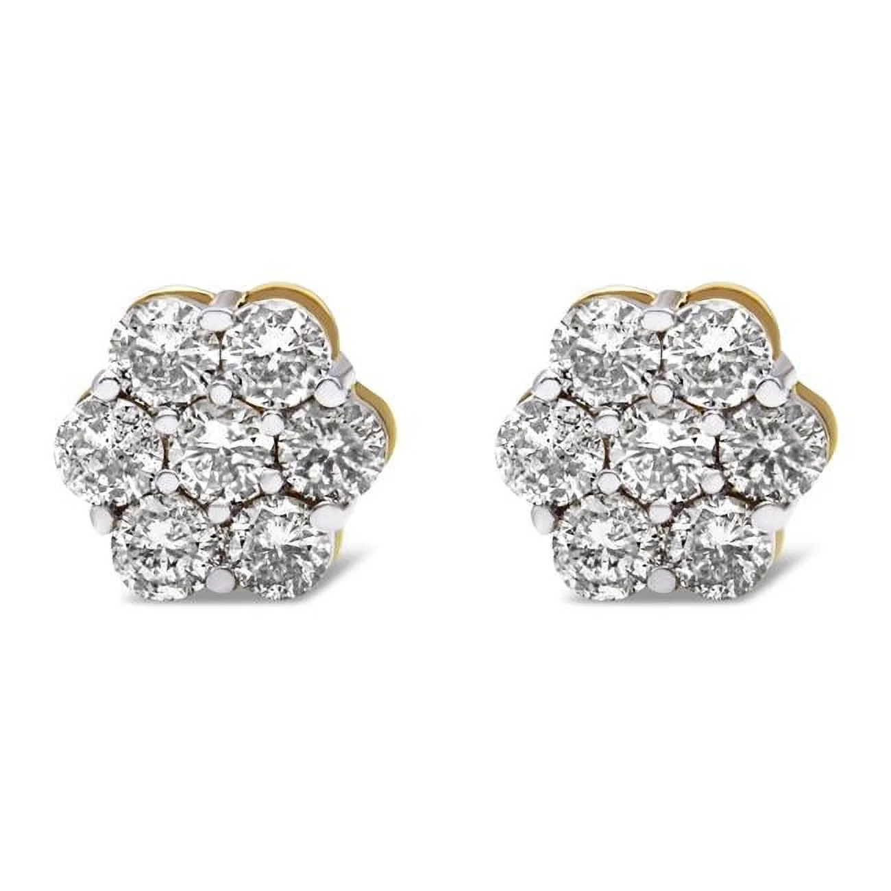 Infinite Jewels  10K Yellow Gold Plated .925 Sterling Silver 2.0 CTTW Diamond Floral Cluster Stud Earrings, J-K Color - I1-I2 Clarity