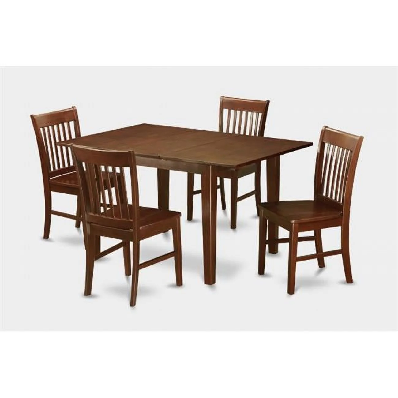 East West Furniture  5PC Set with Rectangular 36 x 54 Table with 12 in butterfly leaf and 4 Wood seat chairs