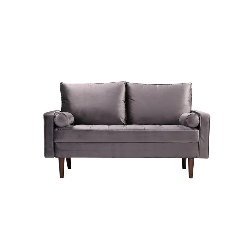 Home Square Genoa 3 Piece Set with Velvet Living Room Sofa & 2-Loveseat in Gray