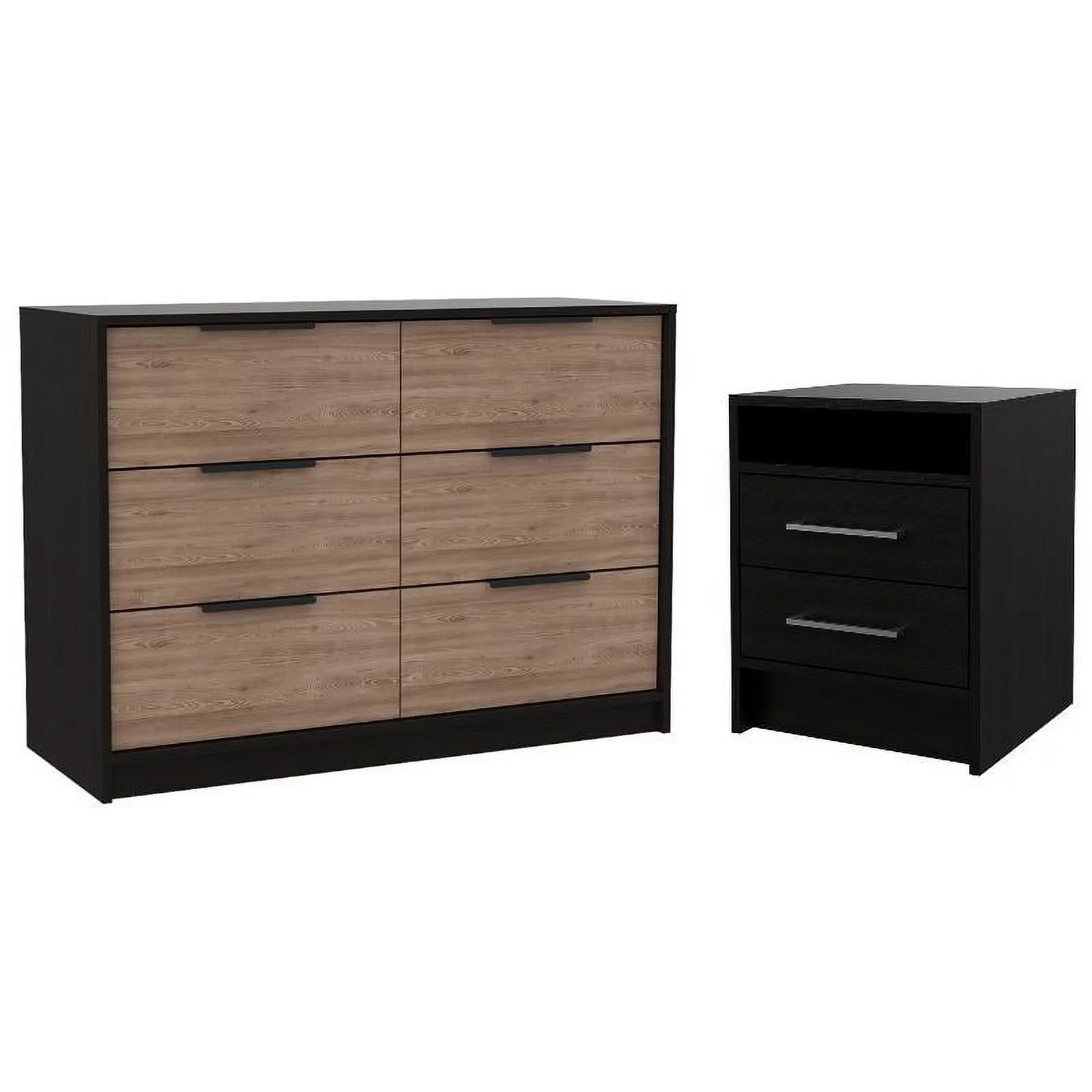 Home Square 2-Piece Set with Wood Nightstand and 4 Drawer Dresser in Black