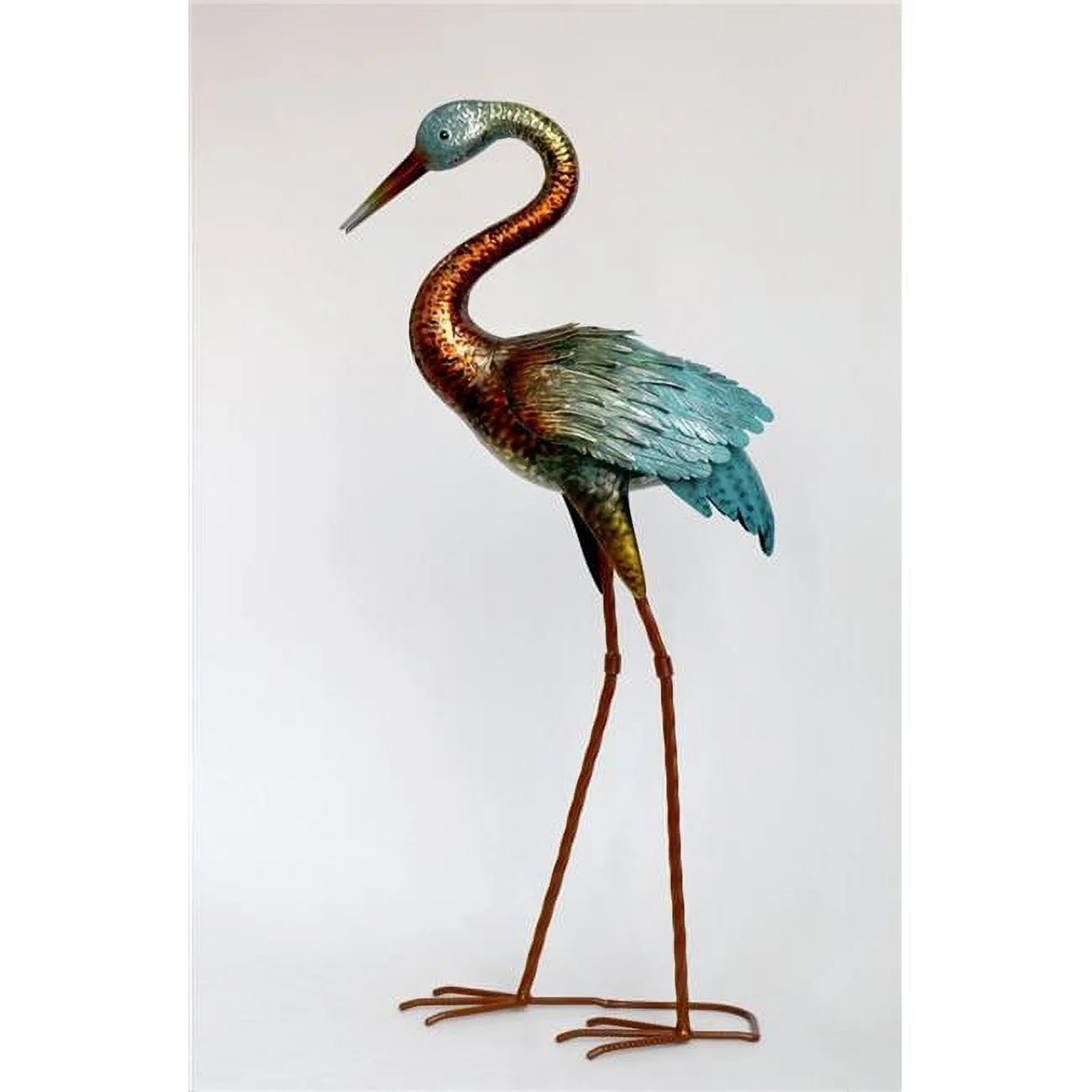 AI-GG9503-Q01 Standing Metal Heron Garden Sculpture, Multi Color