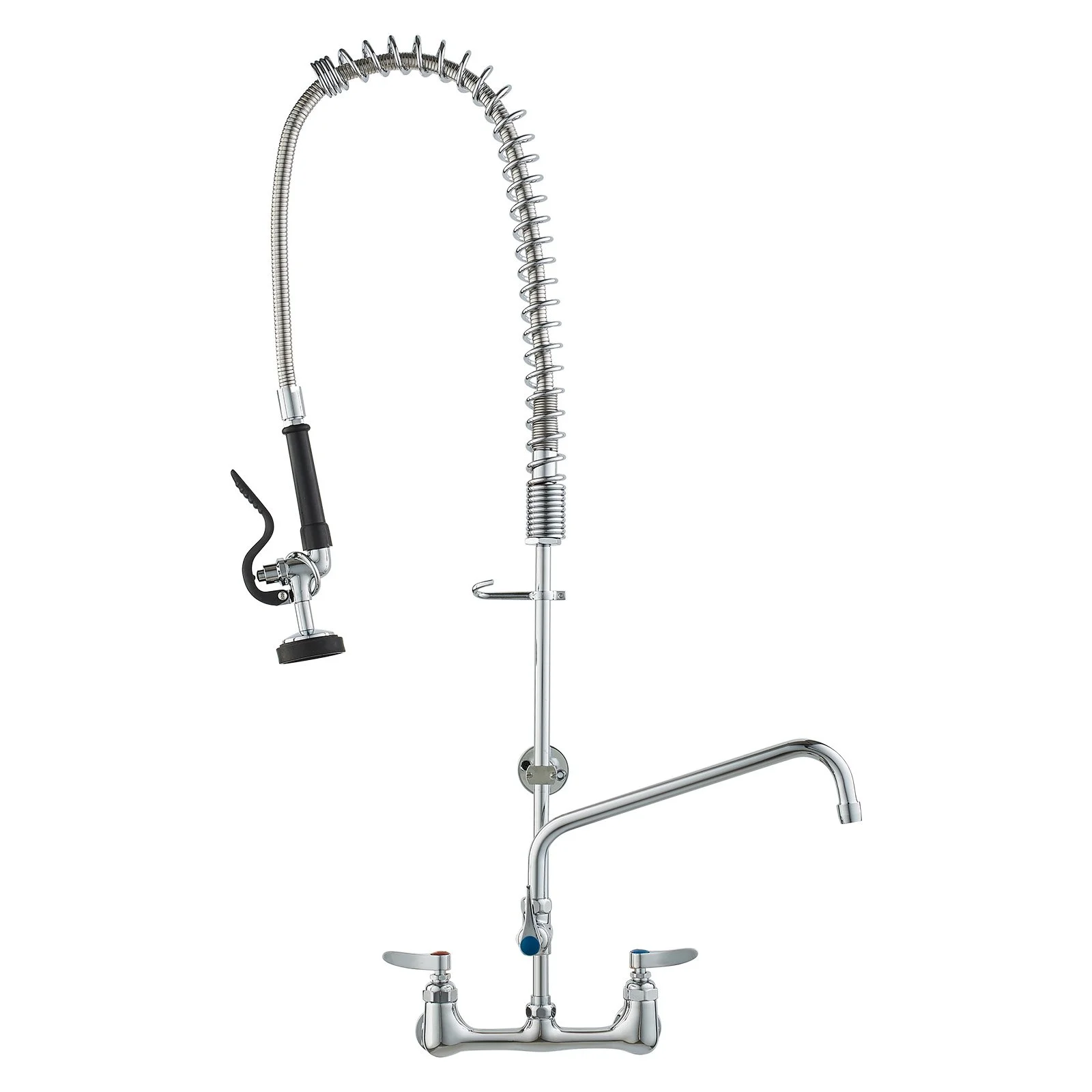 VEVOR Commercial Kitchen Faucet with Pre-Rinse Sprayer, 44-Inch Height, Wall Mount, 12-Inch Swing Spout, 8-Inch Center, Brass Construction, Pull Down Spray for 1/2/3 Compartment Sinks