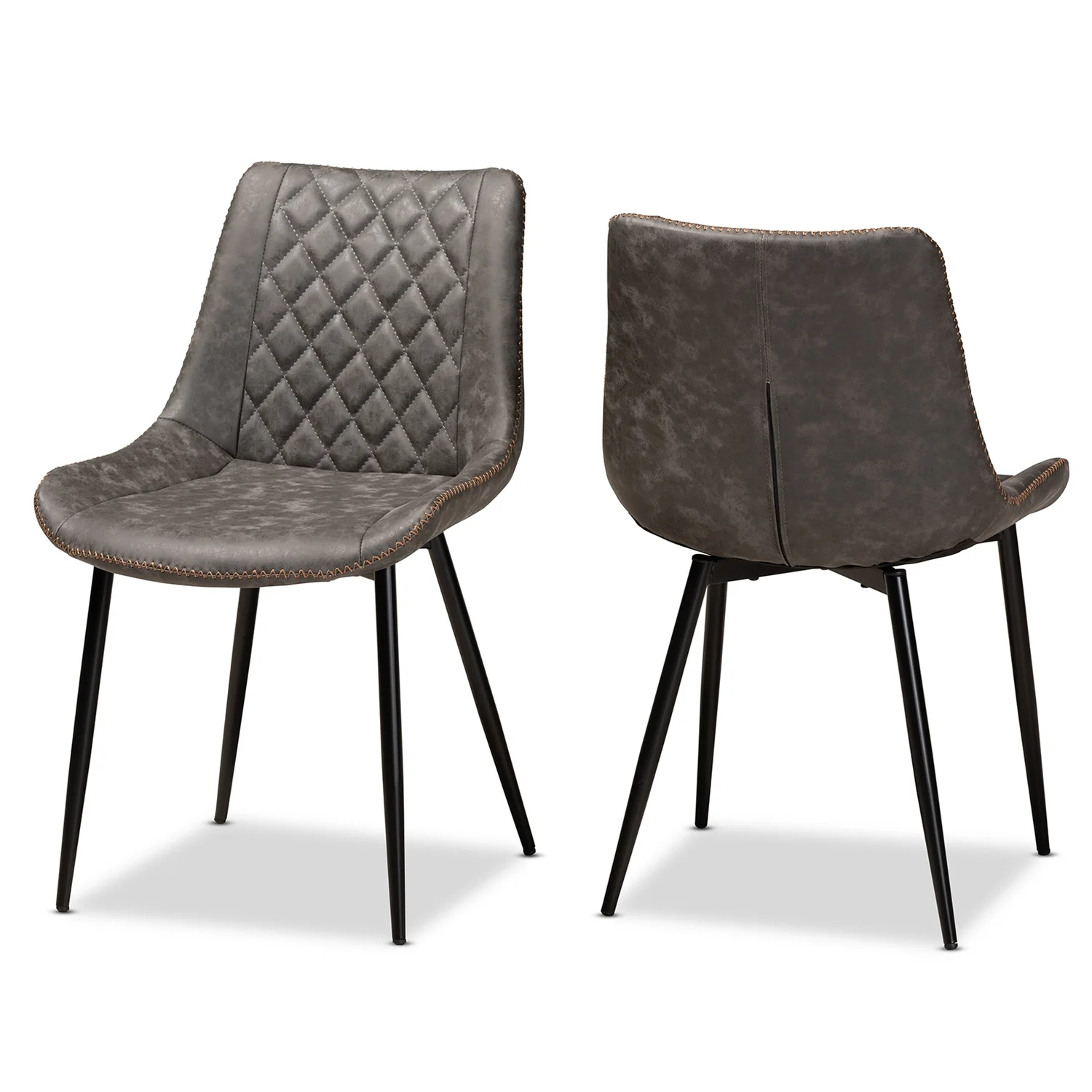 Set of 2 Baxton Studio Loire Grey and Brown Upholstered Dining Chairs