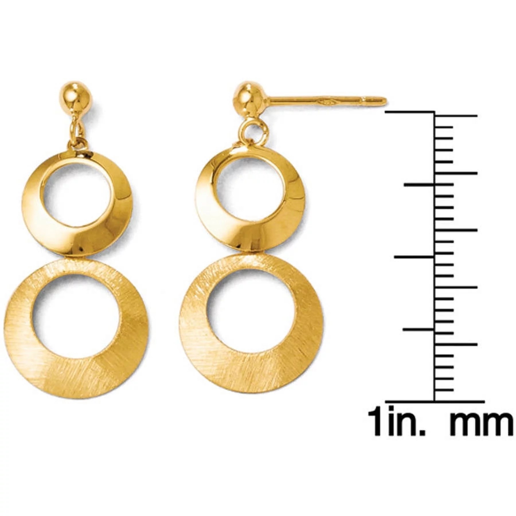Primal Gold 14 Karat Yellow Gold Polished and Scratch Finish Circle Post Dangle Earrings