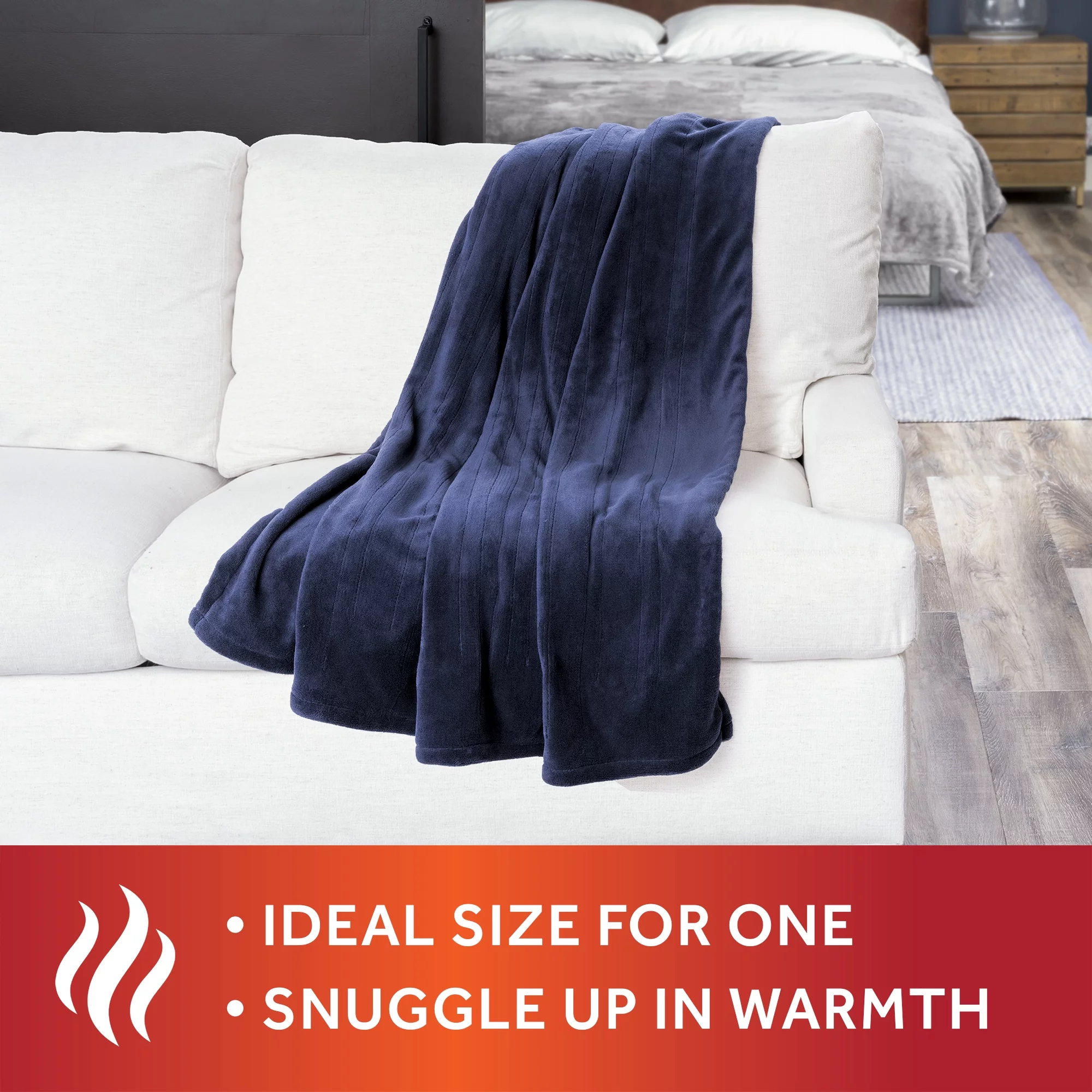 Sunbeam Heated Electric Throw Blanket, Microplush, Blue, 50