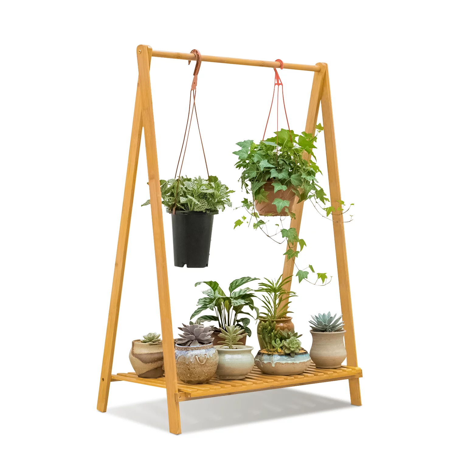 Magshion Bamboo Lightweight Plant Stand, Portable Flower Storage Shelf Rack, Natural, for Garden