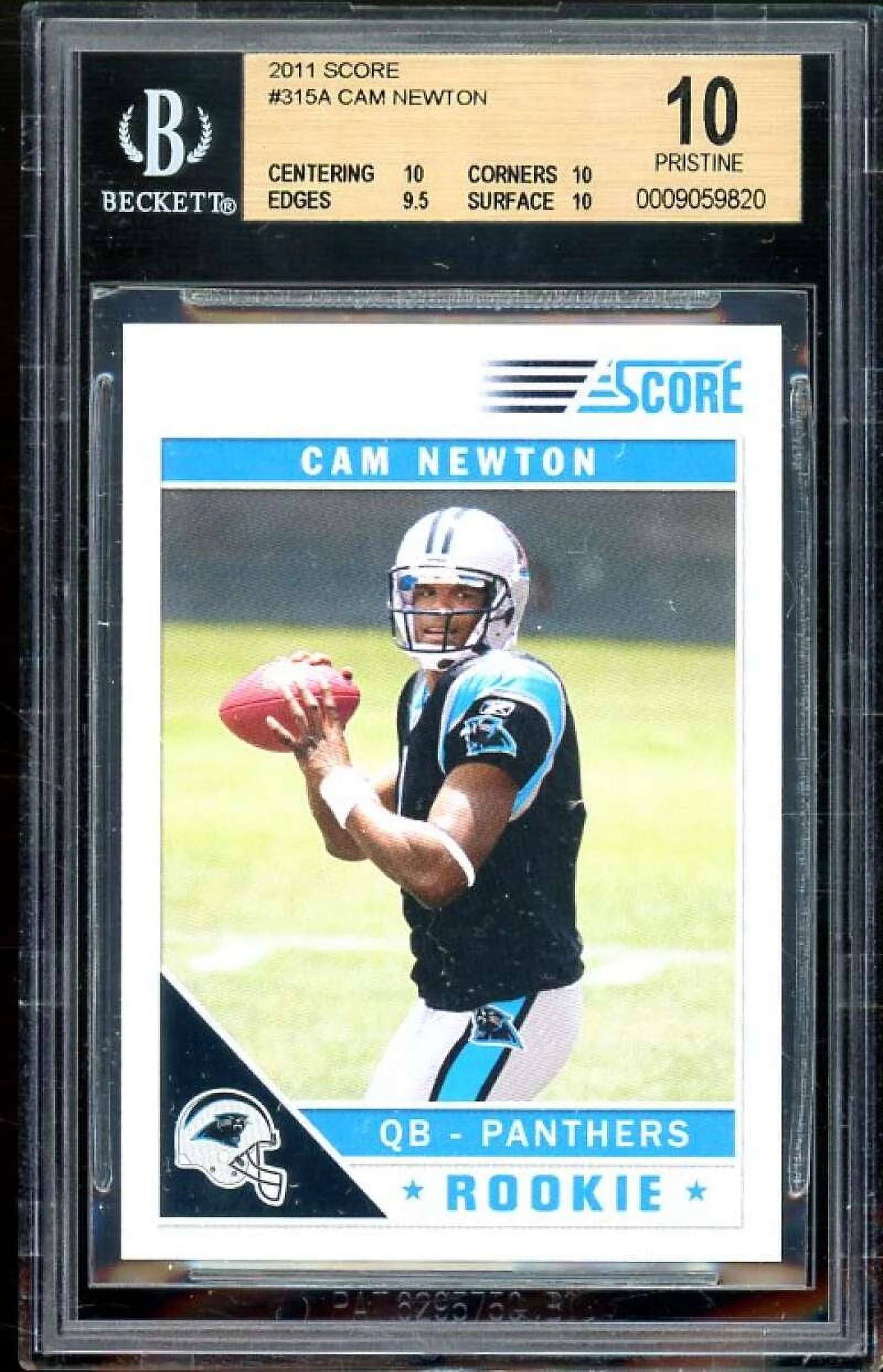Cam Newton Rookie Card 2011 Score #315 (PRISTINE) BGS 10