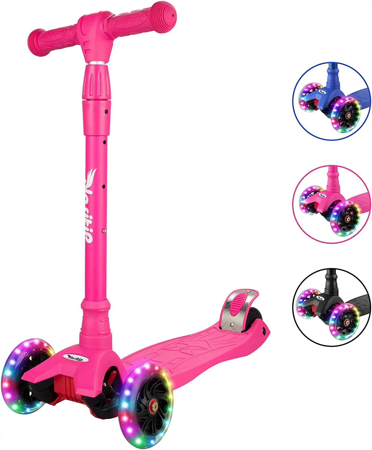 Scooters for Kids Age 3-5, Kick Scooter for Boys Girls Toddlers, 4 Adjustable Height, AEBC-9 Bearing, 3 Light Up Wheels, Lean to Steer, Outdoor Activities for Children from 3 to 12 Years Old