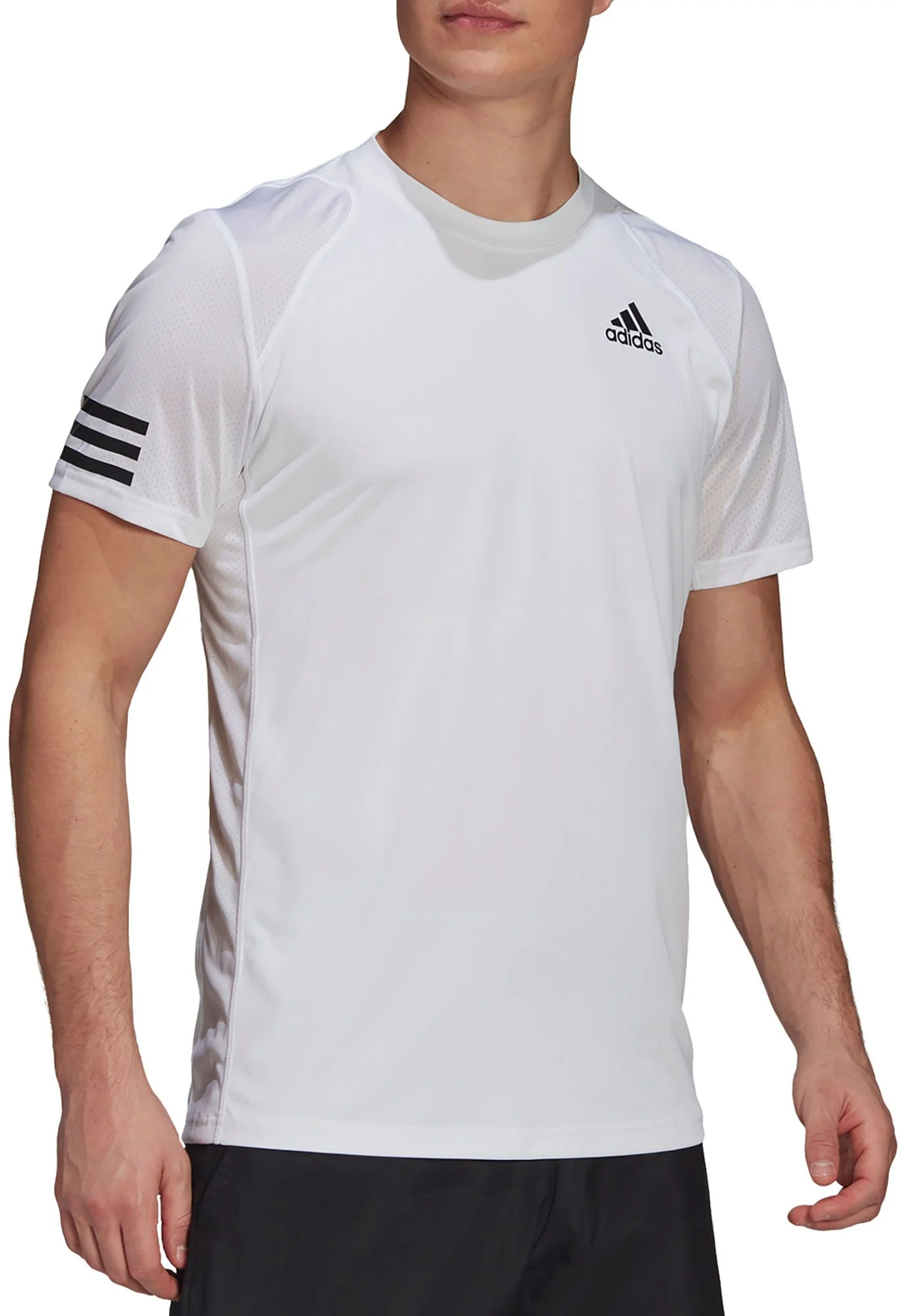 adidas Men's Club 3-Stripe Tennis T-Shirt (White/Black, L)