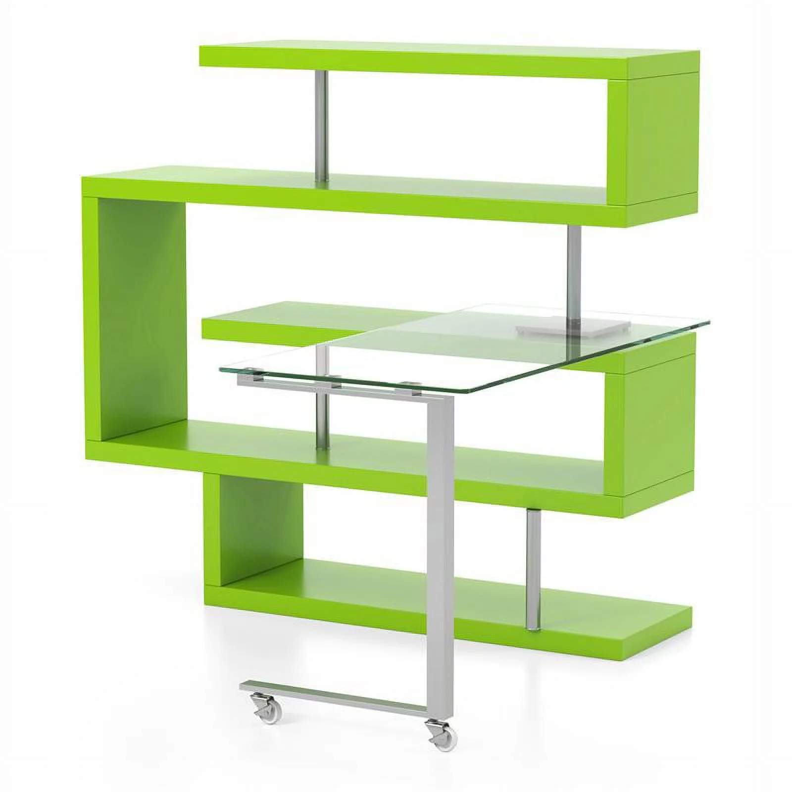 Furniture of America Creema Modern Wood 4-Shelf Bookcase Desk in Green
