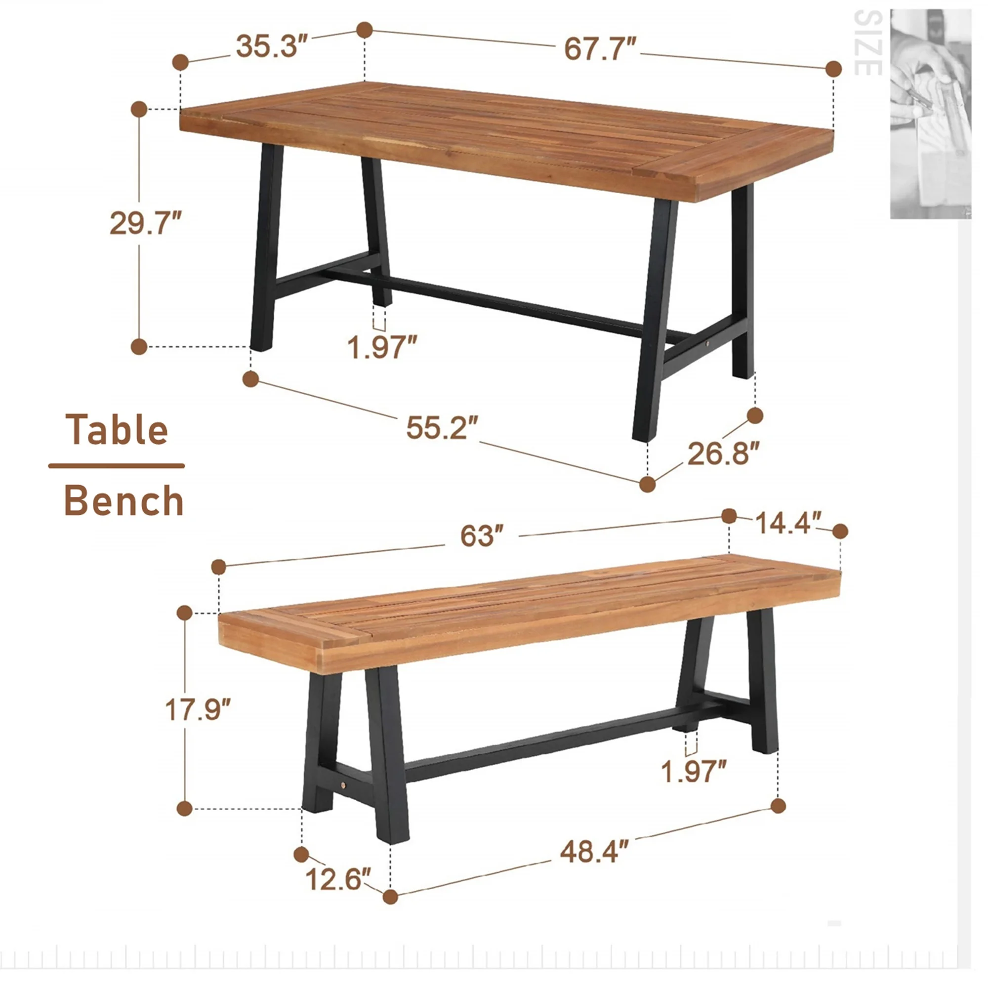MF Studio 6-Piece Patio Dining Set with 4 PCS Cushion Padded Parsons Chairs, 1 PC Solid Wood Bench&1 PC Large Solid Wood Table, Beige