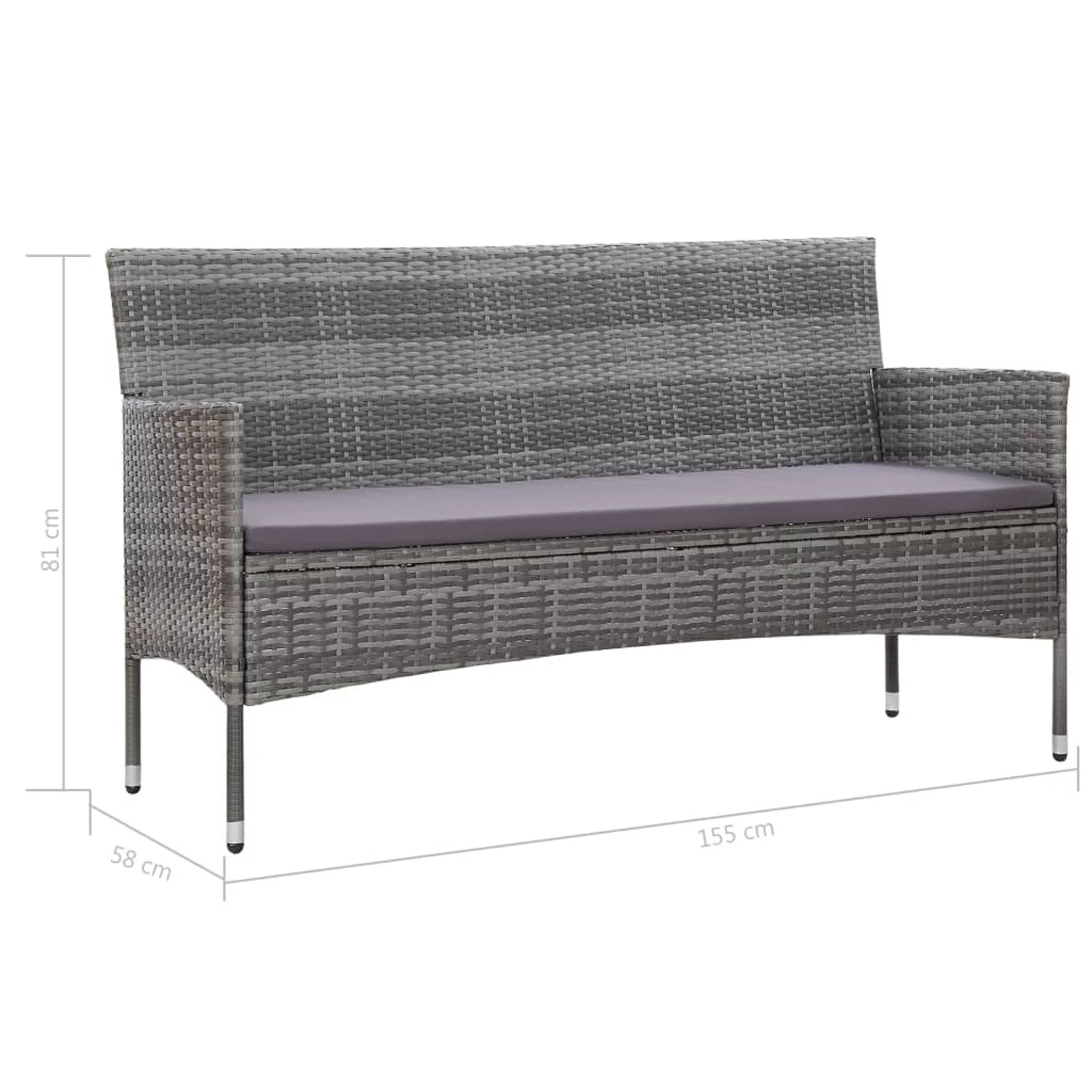 Suzicca 3-Seater Patio Sofa with Cushions Gray Poly Rattan