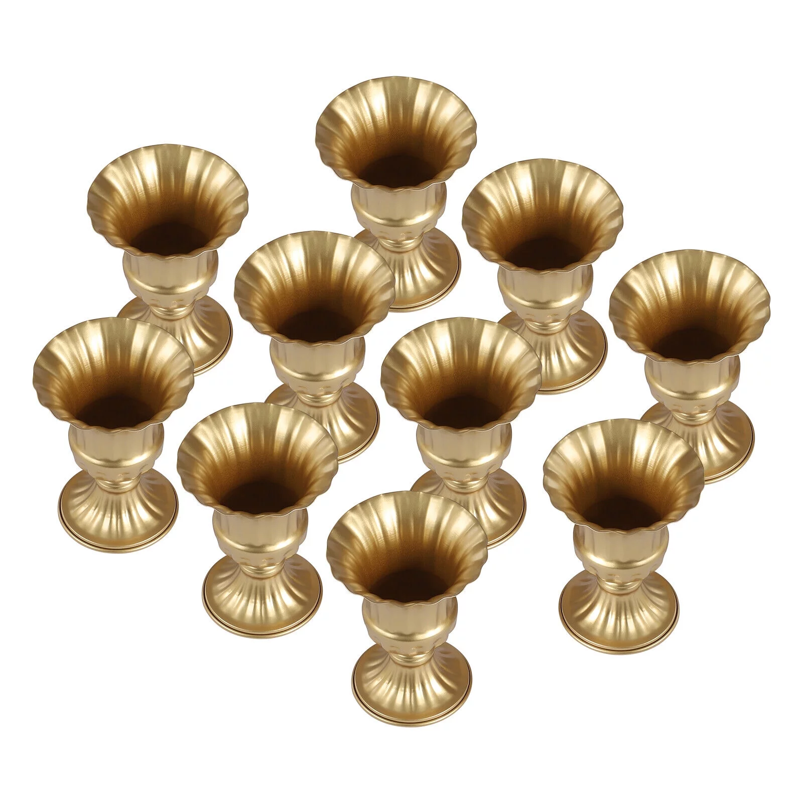 Modern Gold Flower Vase Metal Flower Vase Trumpet Vases Decor for Wedding Centerpiece Metal Pedestal Vase Set of 10, 6.3