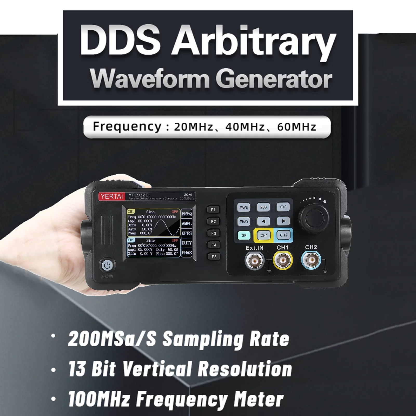 Anself Dual-channel Function Arbitrary Waveform Generator Portable 2-Channel 200MSa/S Sampling Rate 8k Storage Depth Signal Source 2.4-inch TFT LCD Digital Arbitrary Waveform Generator