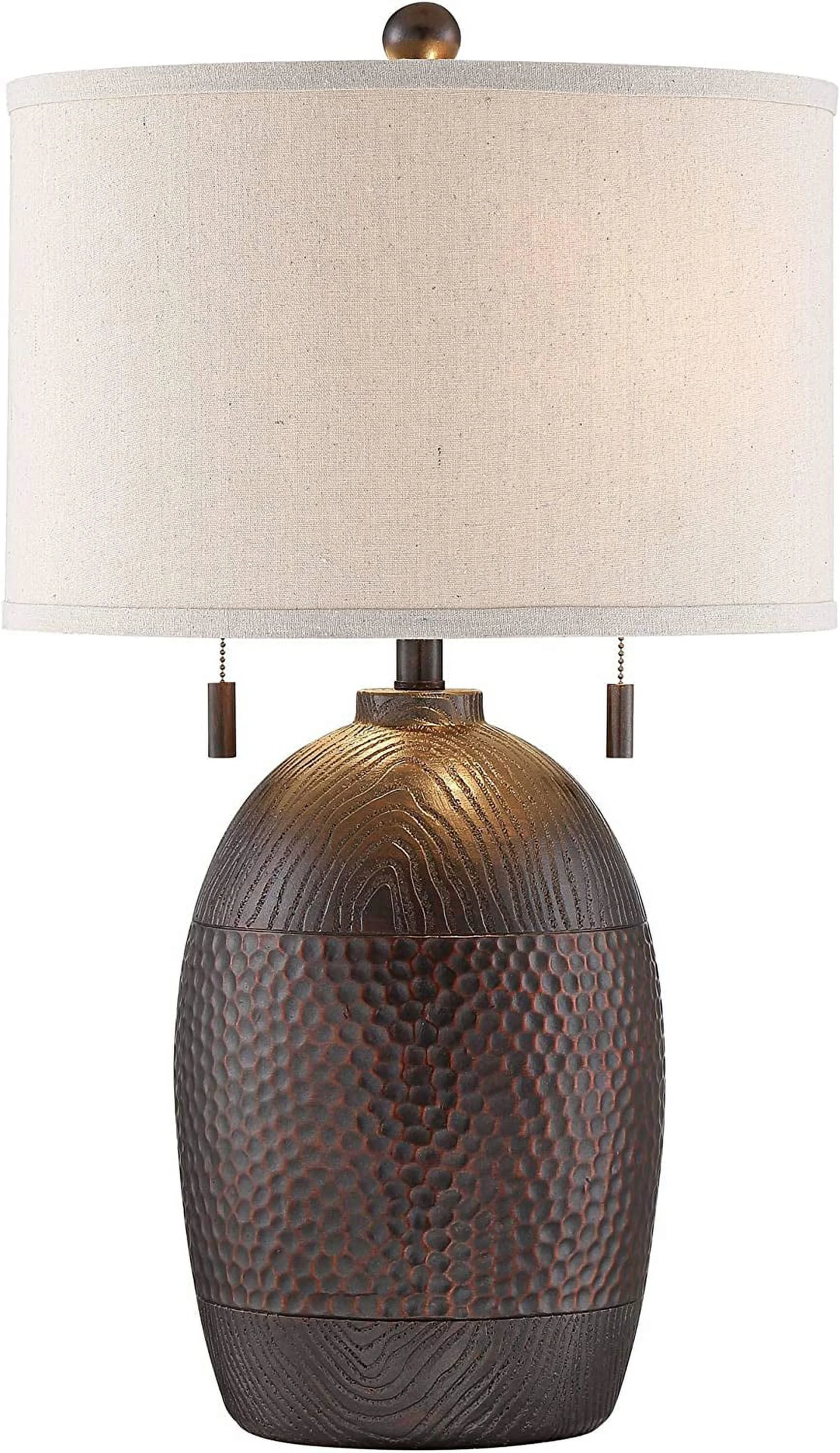 HBBOOMLIFE Byron Rustic Farmhouse Industrial Table Lamp 27.5" Tall Hammered Textured Bronze White Fabric Drum Shade Decor for Living Room Bedroom House Bedside Nightstand Home Office