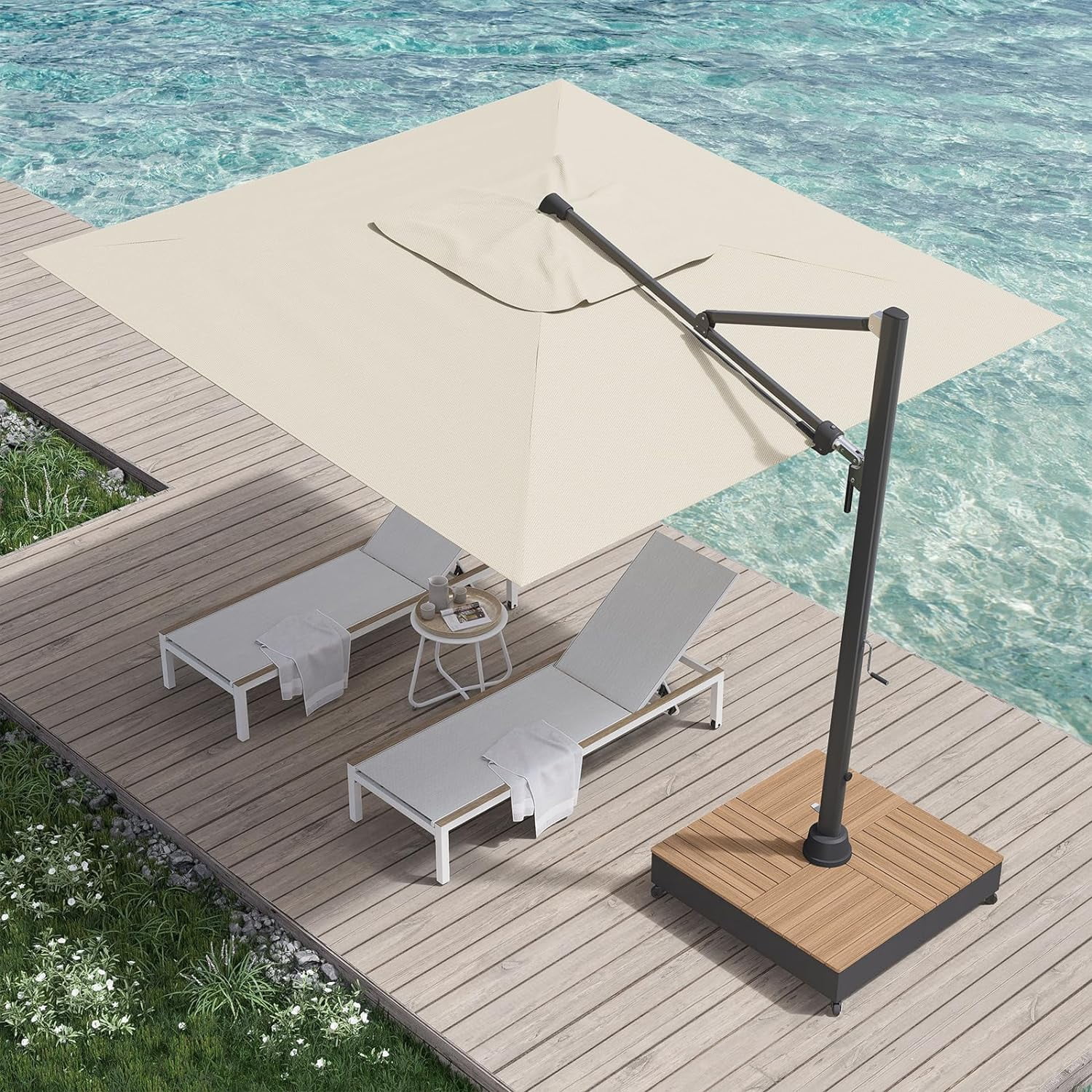 Grand Patio 10x13 FT Outdoor Cantilever Umbrella with Base, 5-Year Non-Fading Rectangular Offset Umbrella & Cover for Poolside, Deck, Backyard, Black