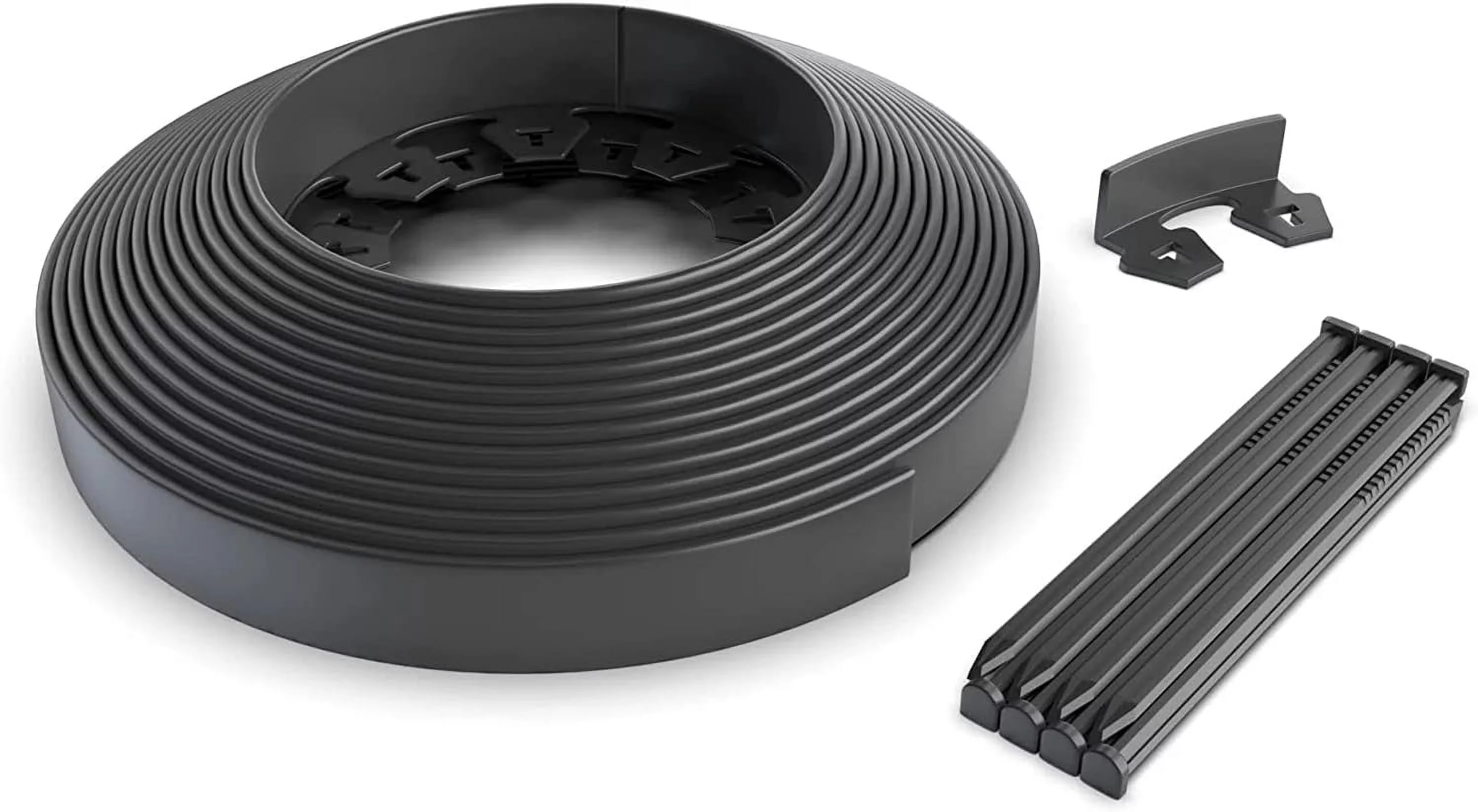 Garden Border | Edging For Straight, Curved, Or 90 Degree Landscaping Borders | Durable HDPE With 8 Anchoring Stakes - 20 Feet, Black