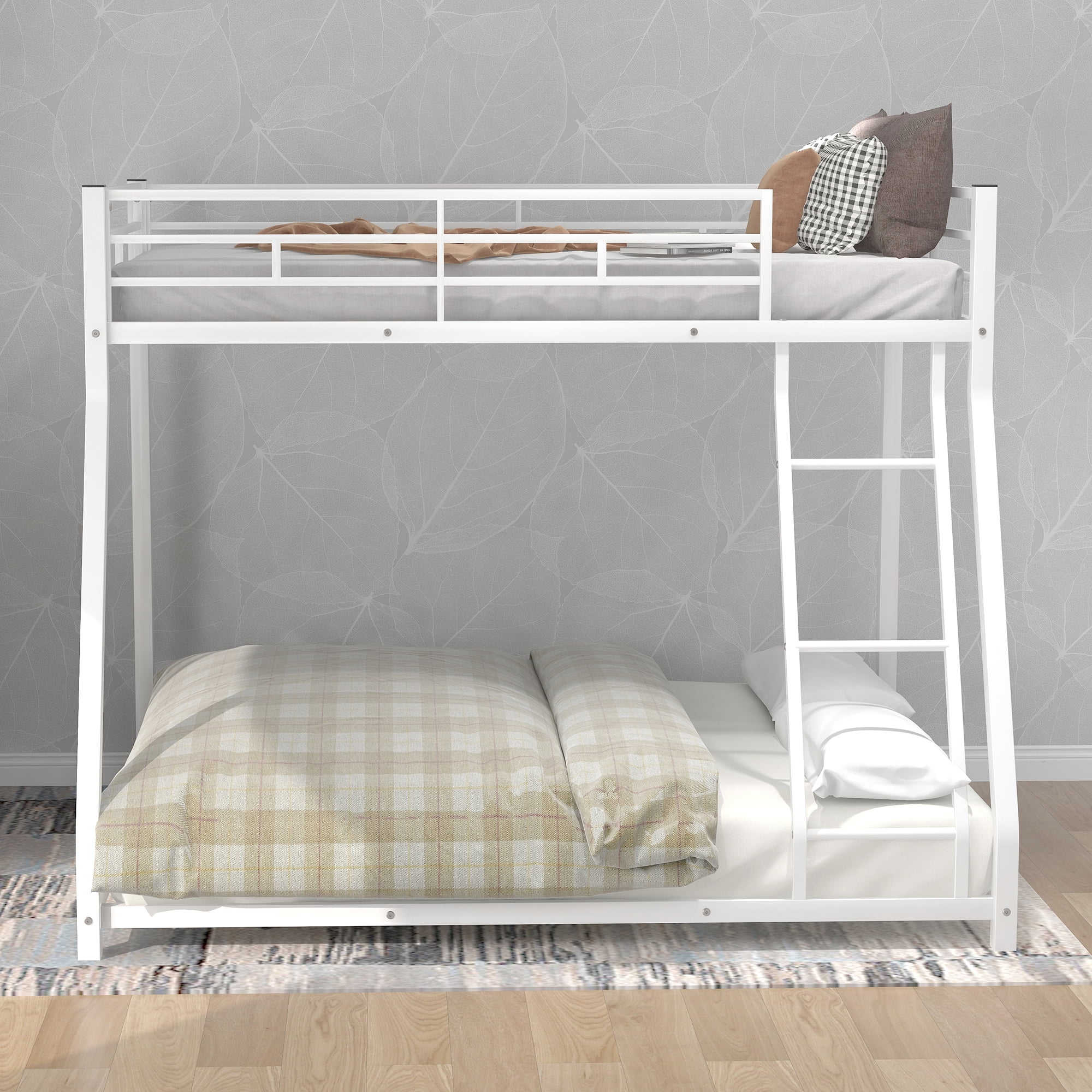 CoSoTower Metal Floor Bunk Bed, Twin Over Full,White