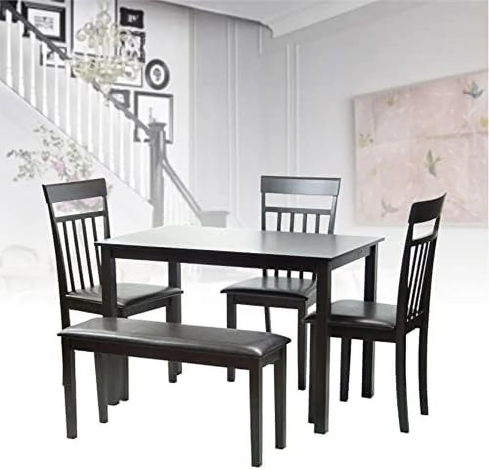 Dining Kitchen Rectangular Classic Table Solid Wooden Modern In Black Espresso Finish