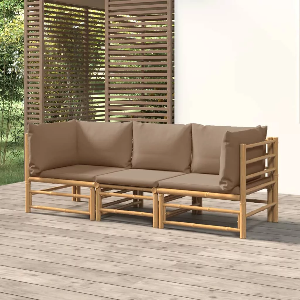 Htovila 3 Piece Patio Set with Taupe Cushions Bamboo