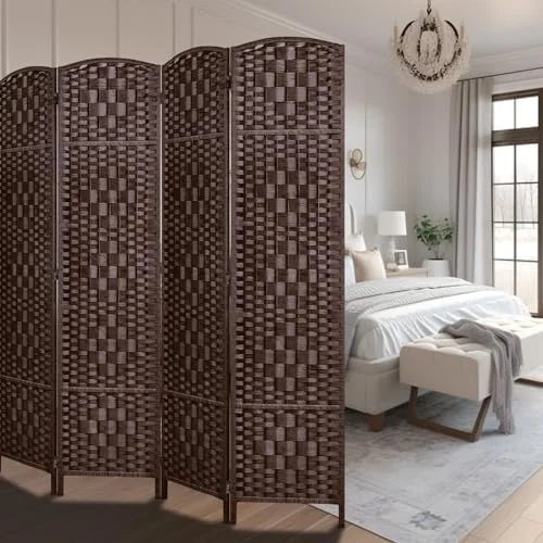 YPDRYGV Room Divider  Room Dividers and Folding Privacy Screens  16" Privacy Screen 4 Panels Room Divider Wall Partition Room Dividers Panel Screen 6 ft.Tall  Brown