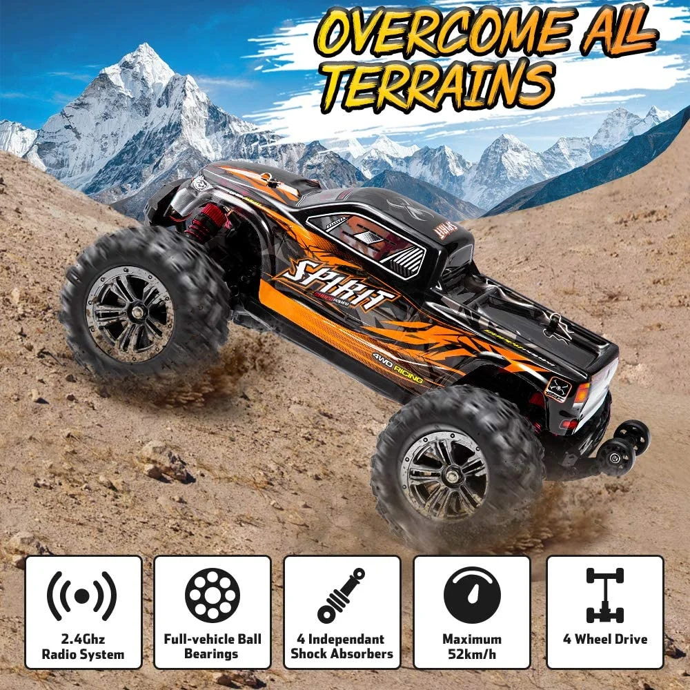 FMT Brushless 52km/h High Speed RC Cars 1:16 Remote Control Monster Truck 4WD All Terrain Off-Road 2.4Ghz Shockproof Waterproof RTR Hobby Cars (Blue)