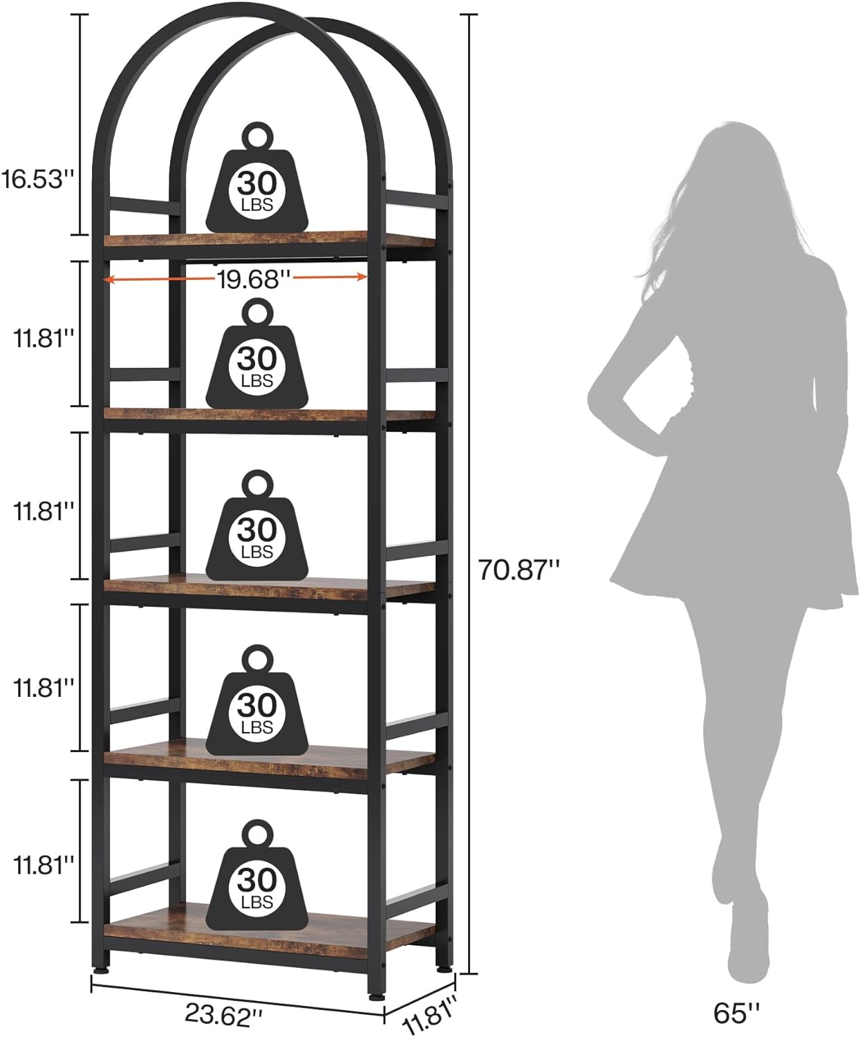 5-Tier Open Bookshelf, 74.4