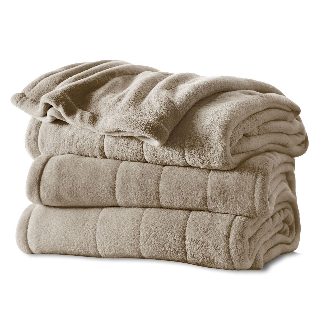 Sunbeam Heated Electric Microplush Blanket with 10 heat settings, Full, Beige