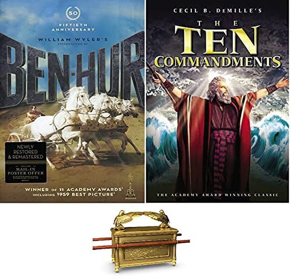 Ben Hur & The Ten Commandments Charlton Heston Double Feature 2 DVD Set Includes Bonus Ark of The Covenants Art Card