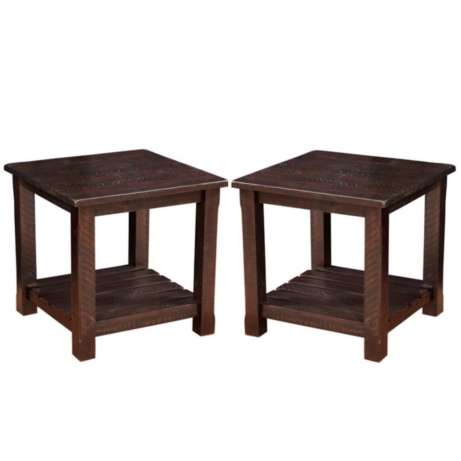 Home Square Barn Door Solid Wood End Table in Espresso - Set of 2