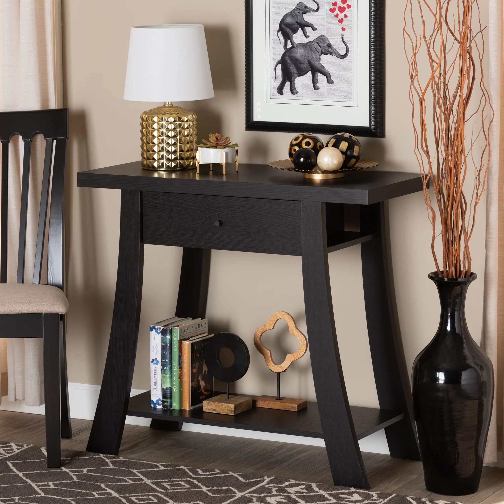 Baxton Studio Herman Modern Wood 1 Drawer Console Table, Dark Brown