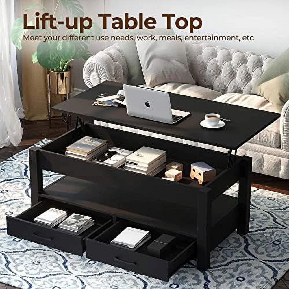 CHTYIIUN Coffee Table  47.2" Lift Top Coffee Table with Drawers and Hidden Compartment  Retro Central Table with Wooden Lift Tabletop  for Living Room  Rustic Brown