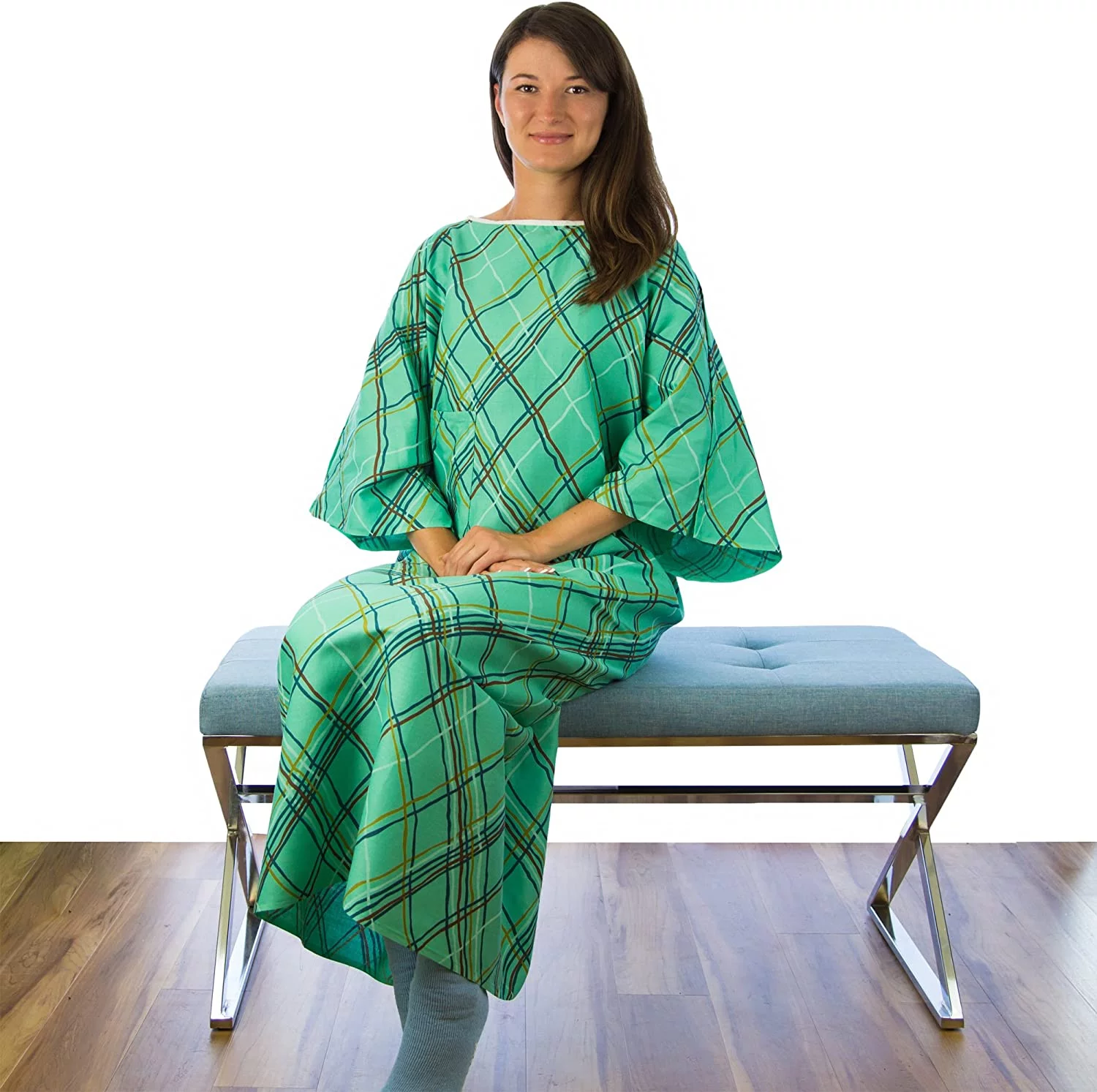 Green IV Hospital Gown / IV Patient Gown W/ Telemetry Pocket - Unisex - Fits All Sizes up to 3XL
