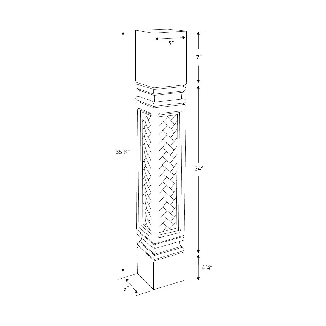 Designer's Edge Millwork 35-1/4 in. High x 5 in. Wide x 5 in. Depth. Unfinished North American Solid Hard Maple Mission Weave Kitchen Island Leg