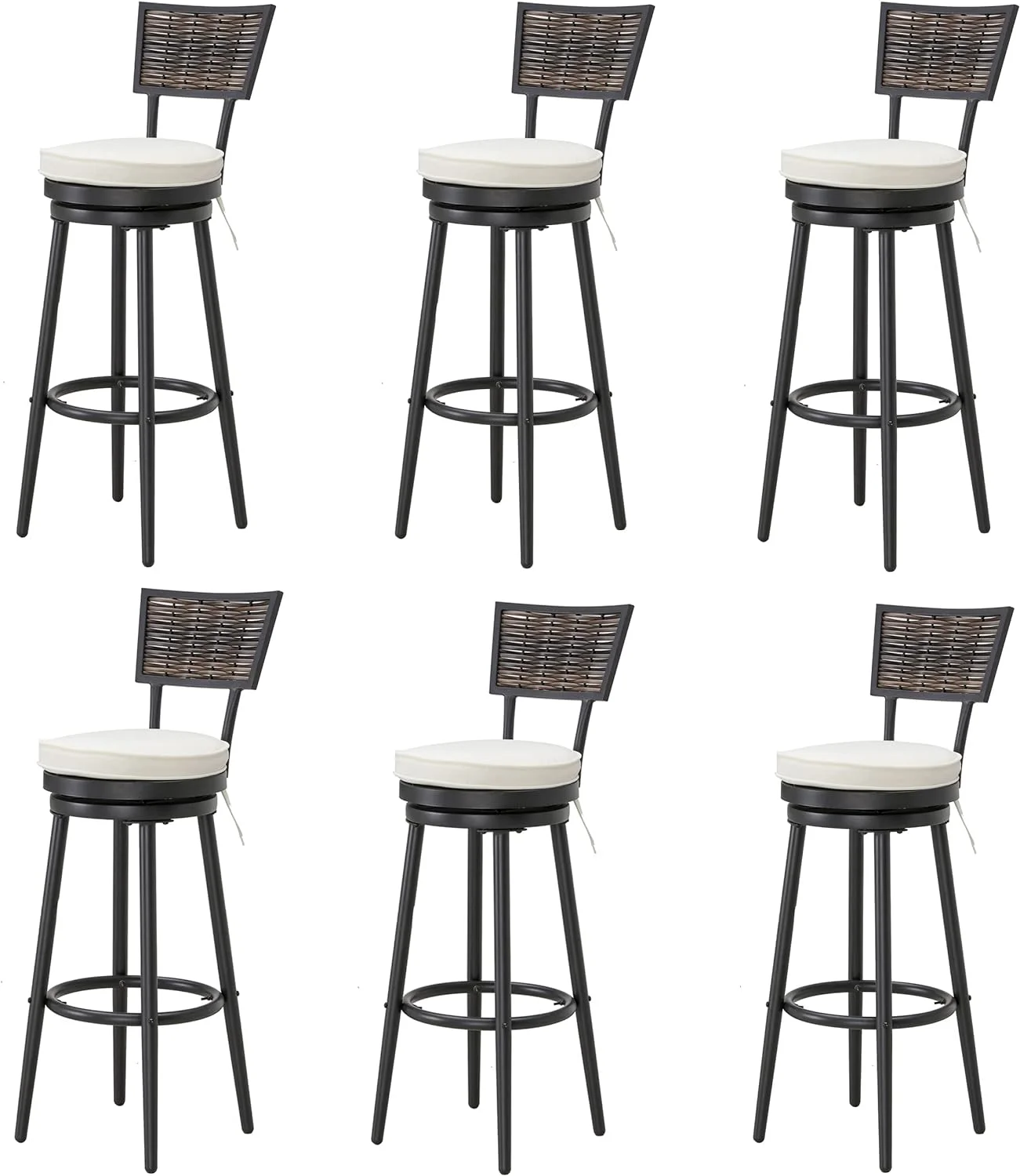 Swivel Bar Stools Set Of 6 Chairs Armless For Pub Kitchen Cafe Patio Bistro, Beige