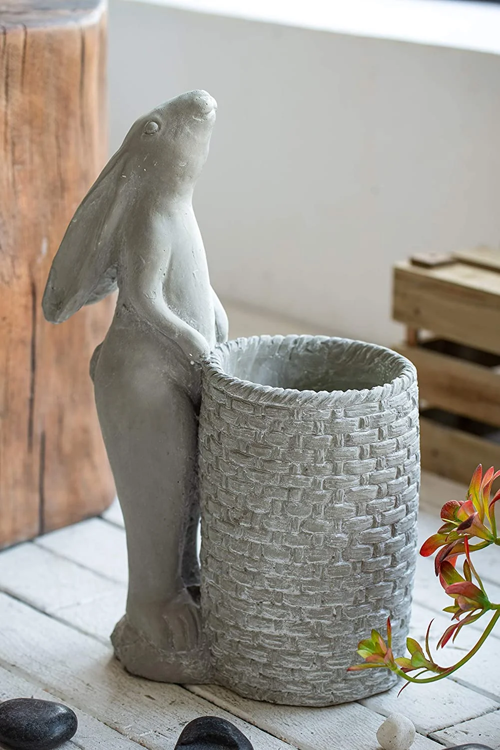 A & B Home Indoor Outdoor Gray Cement Bunny Planter Décor Rabbit Hare Design Herb Garden Succulent Holder Cute Flower Pot 10