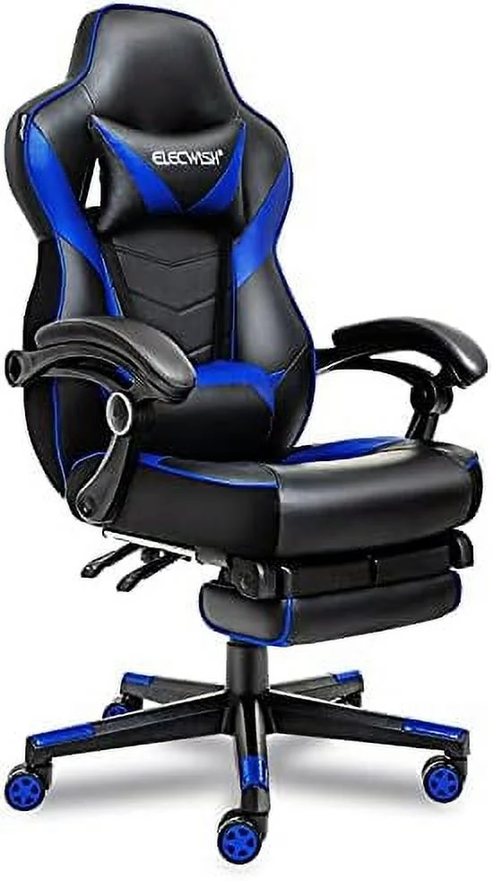 GVJMTKP Computer Gaming Chair with Footrest  Ergonomic Gamer Chair for Adults  High Back Adjustable Swivel Desk Chair with Lumbar Support  PU Leather Racing Style Chair  White